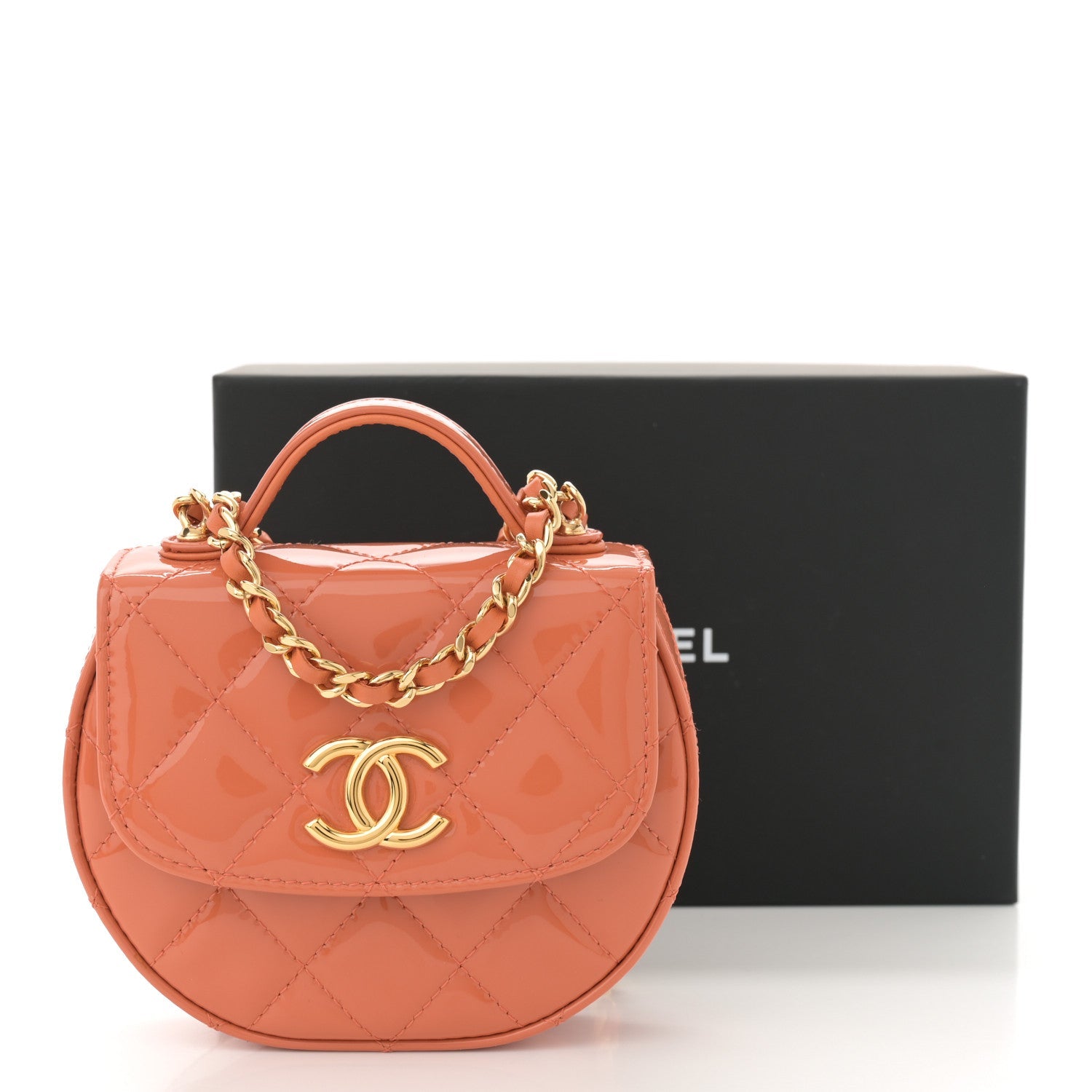 Patent Quilted Mini Top Handle Crossbody Flap Orange