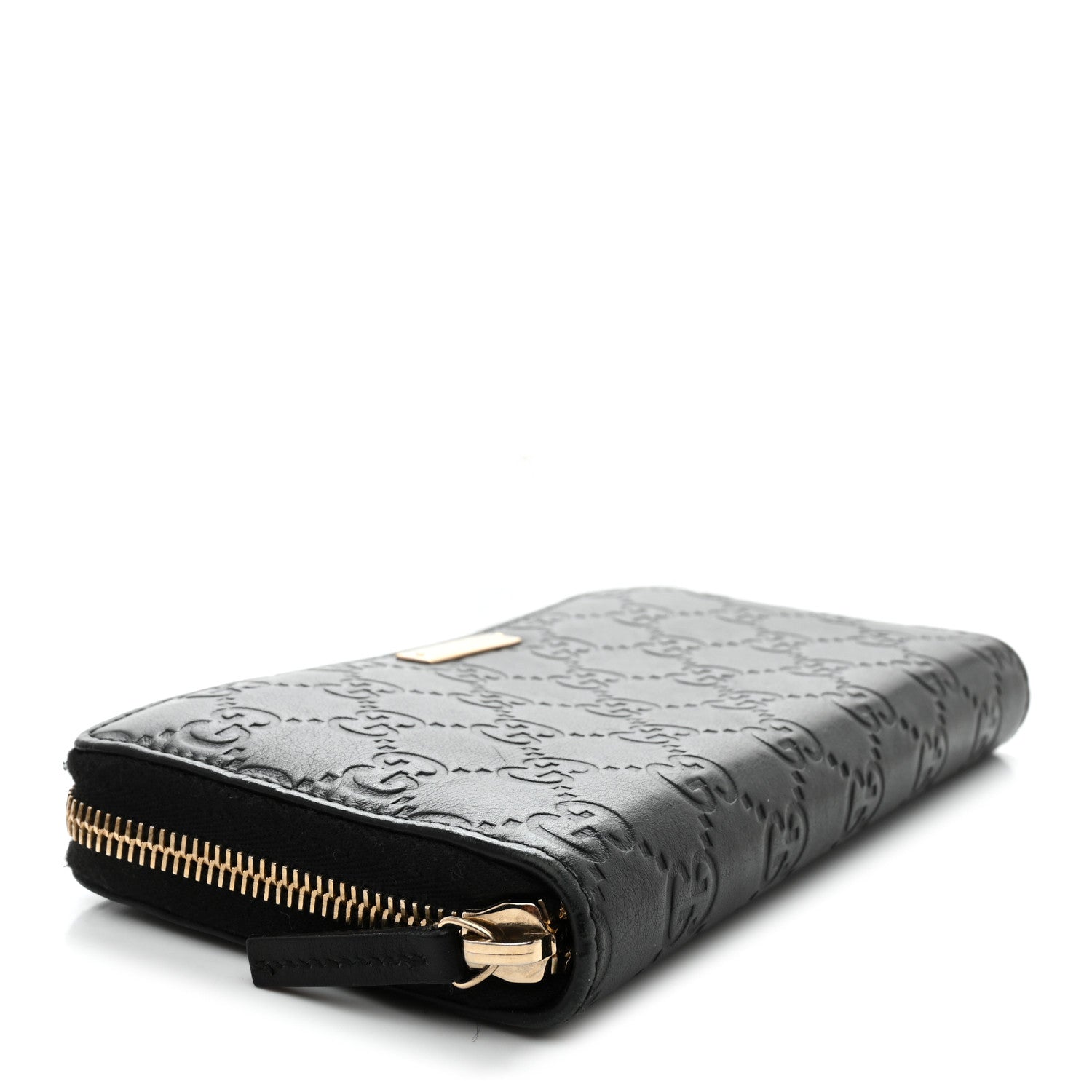 Guccissima Margaux Calfskin Metal Bar Zip Around Wallet Black