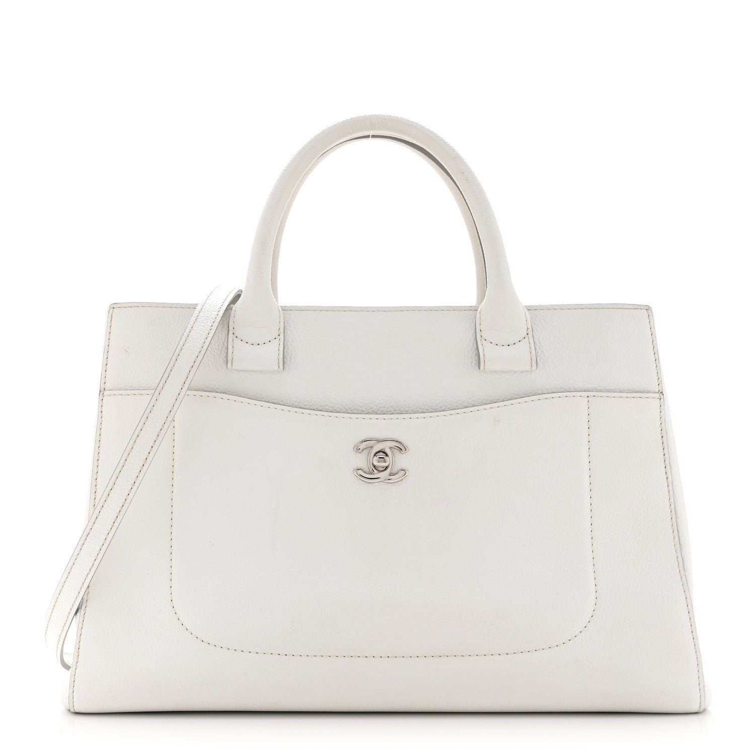 Grained Calfskin Small Neo Executive Shopper Tote White