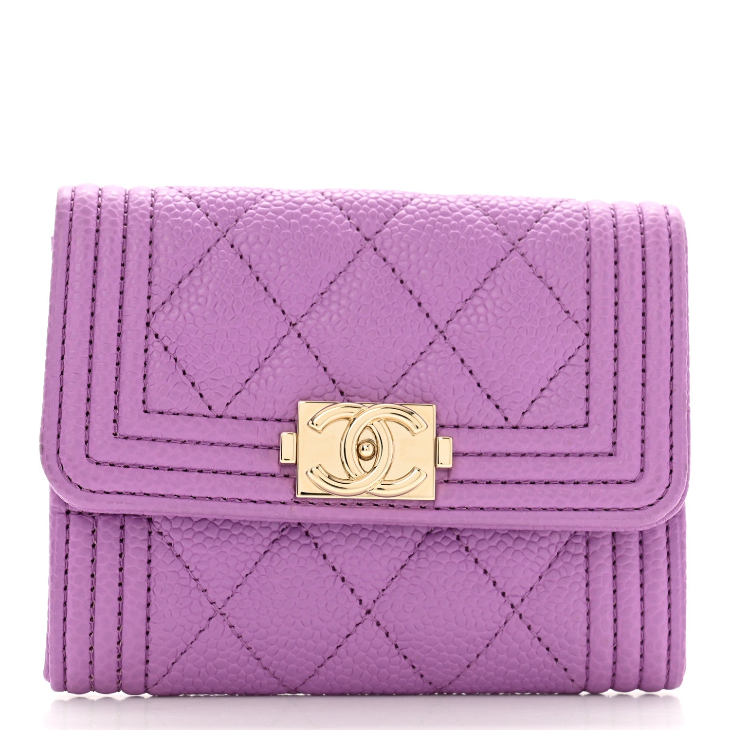 Caviar Quilted Boy Flap Card Holder Purple