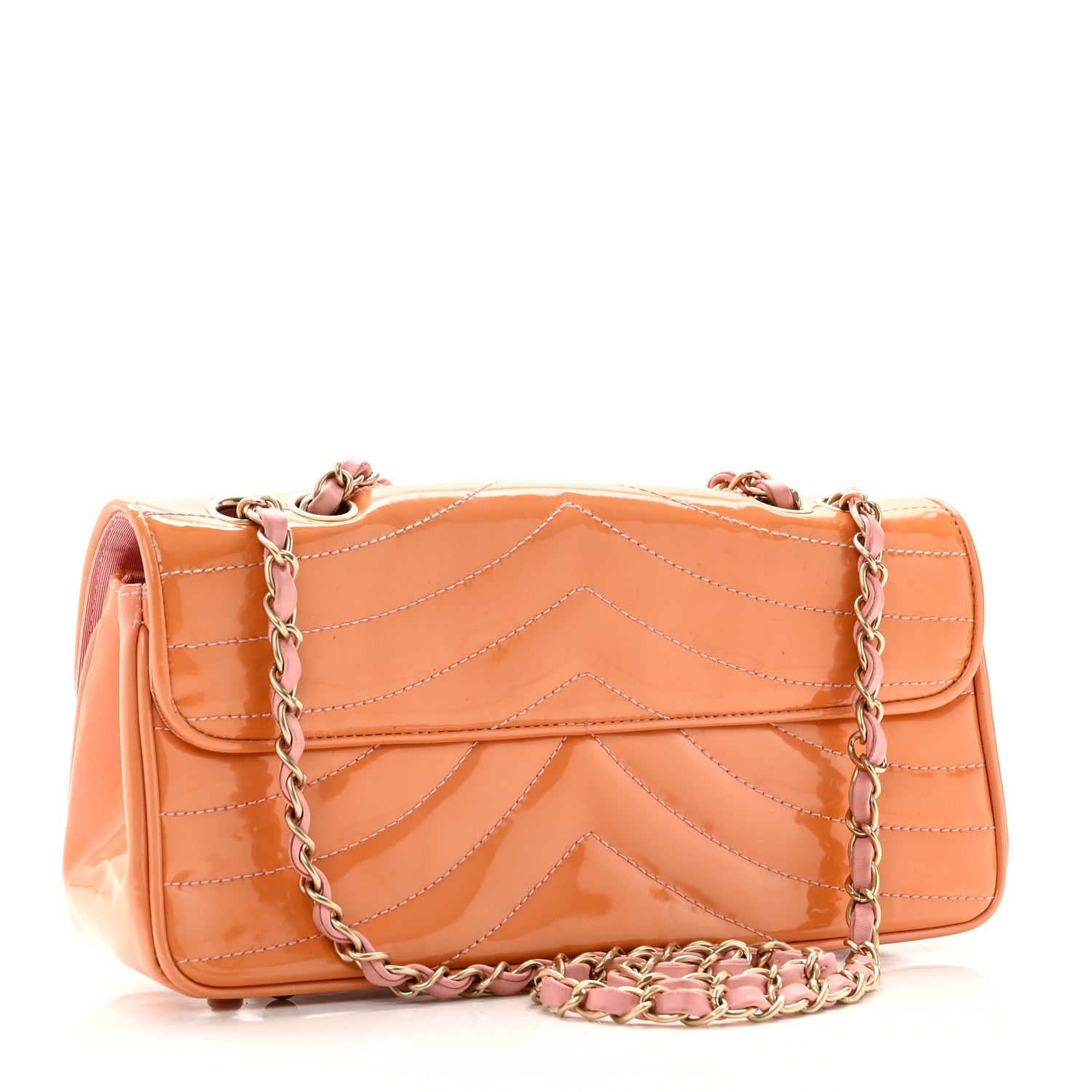 Patent Calfskin Scallop Quilted Single Flap Pink
