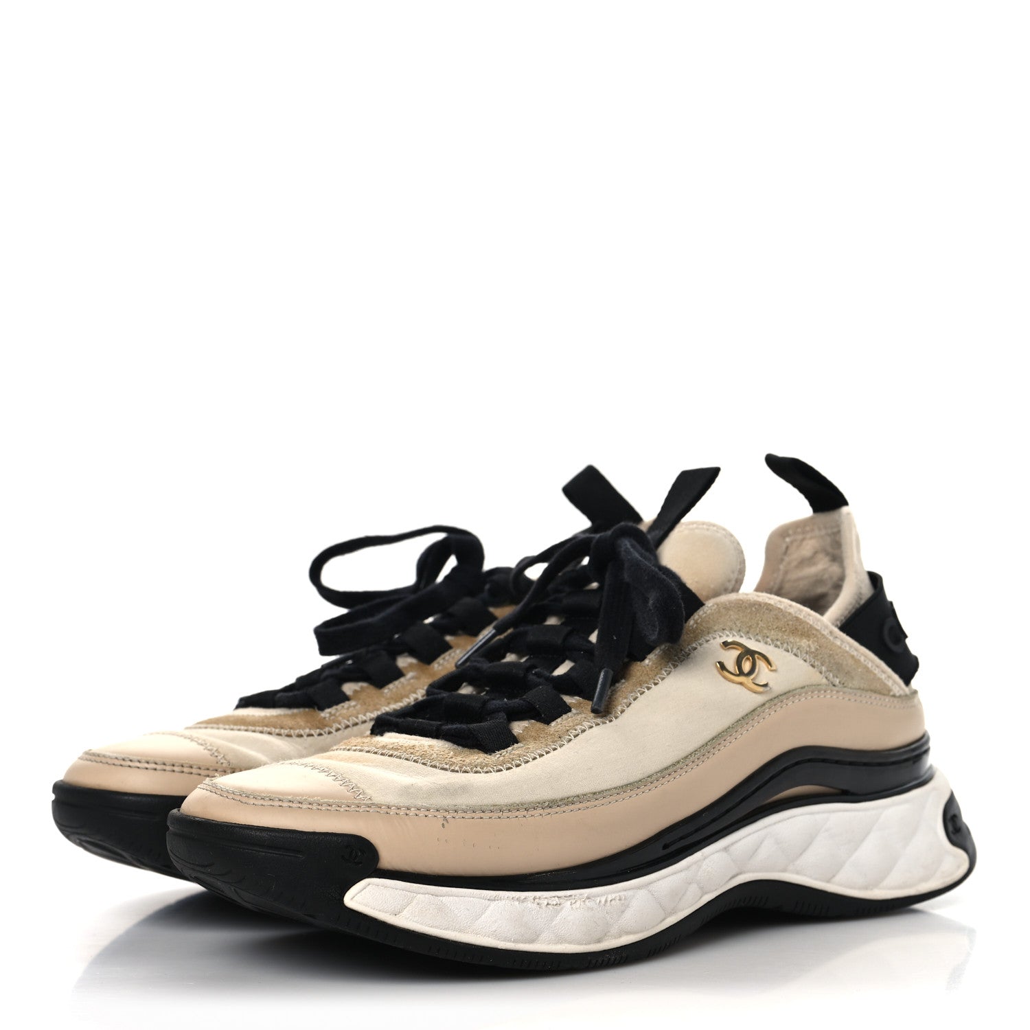 Velvet Calfskin Mixed Fibers CC Sneakers 37 Beige