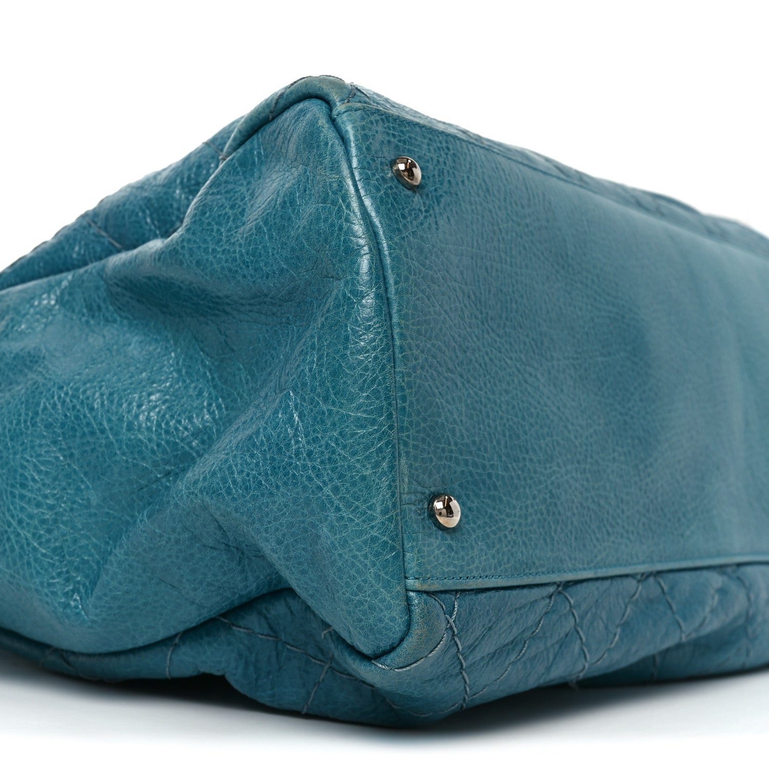 Glazed Calfskin Large On The Road Large Frame Tote Blue