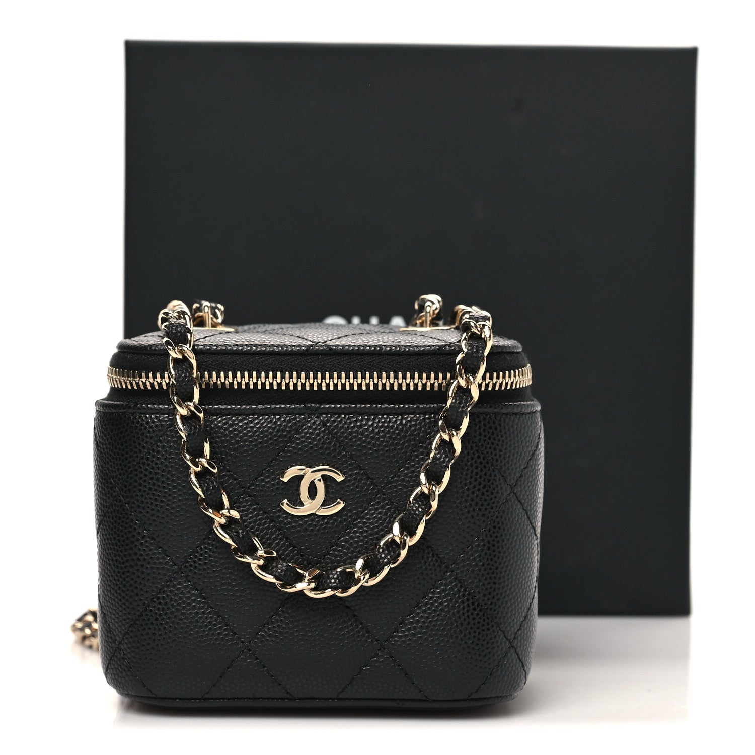 Caviar Quilted Mini Vanity Case With Chain Black