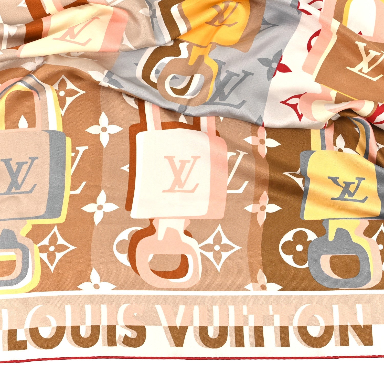 Silk LV Unlocked Square 90 Scarf Beige