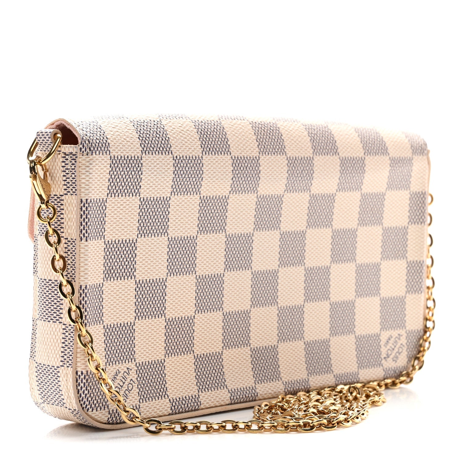 Damier Azur Pochette Felicie Chain Wallet Rose Ballerine