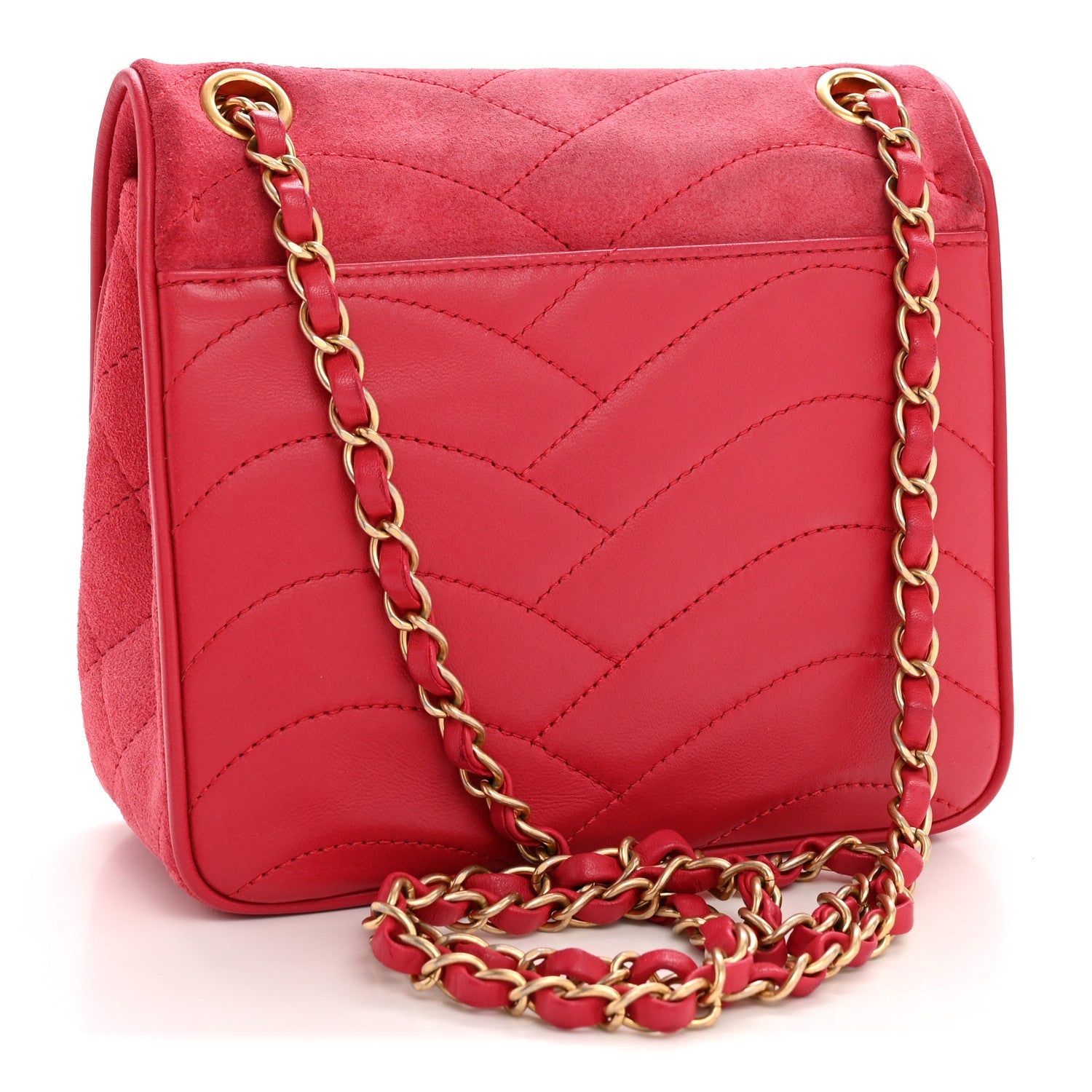 Suede Lambskin Scallop Quilted Mini Pagoda Flap Pink