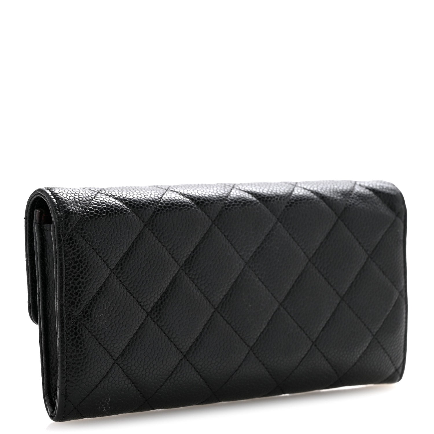 Caviar Quilted Large Gusset Flap Wallet Black