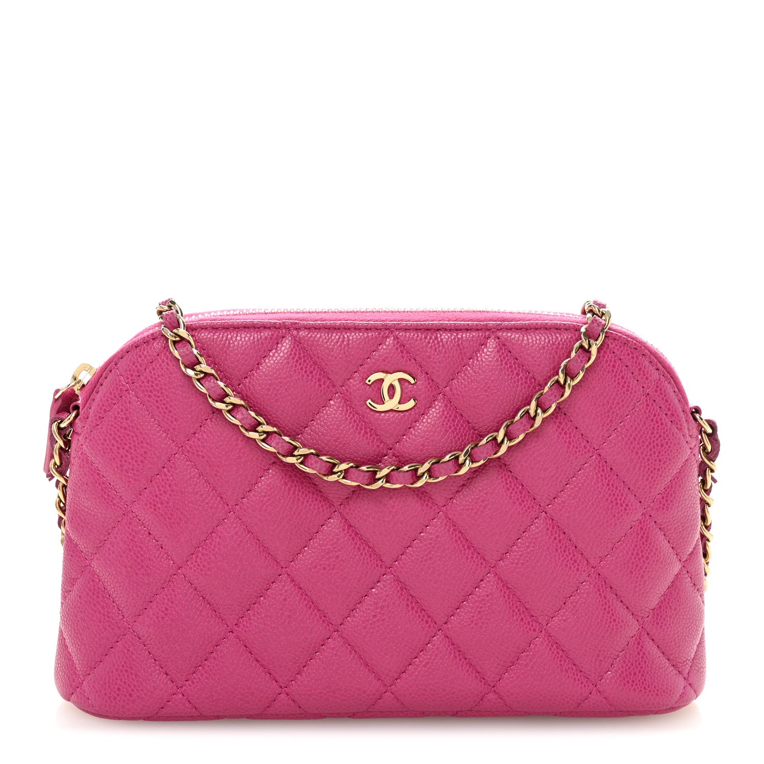 Caviar Quilted Classic Clutch With Chain Fuchsia