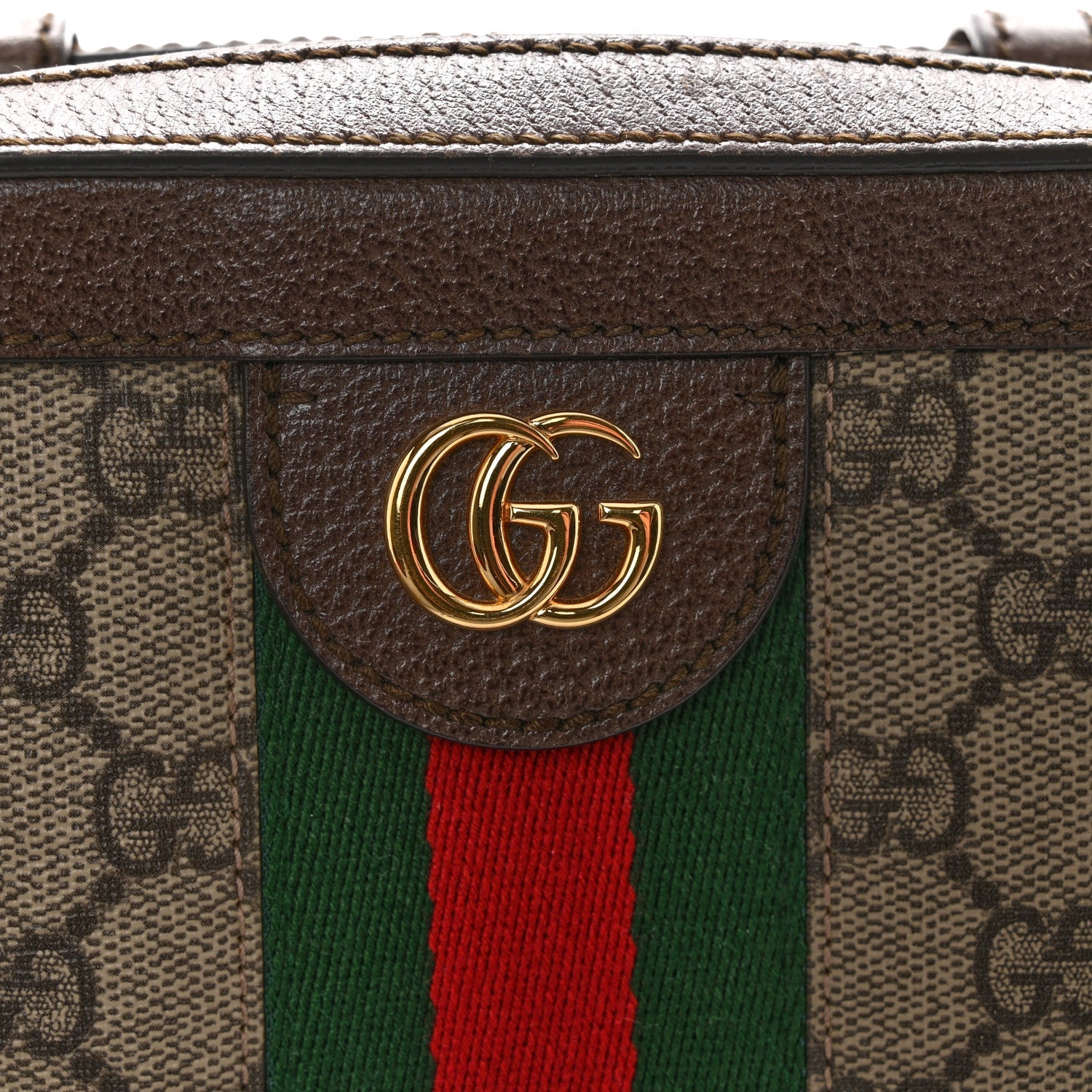 GG Supreme Monogram Mini Ophidia Top Handle Shoulder Bag Brown