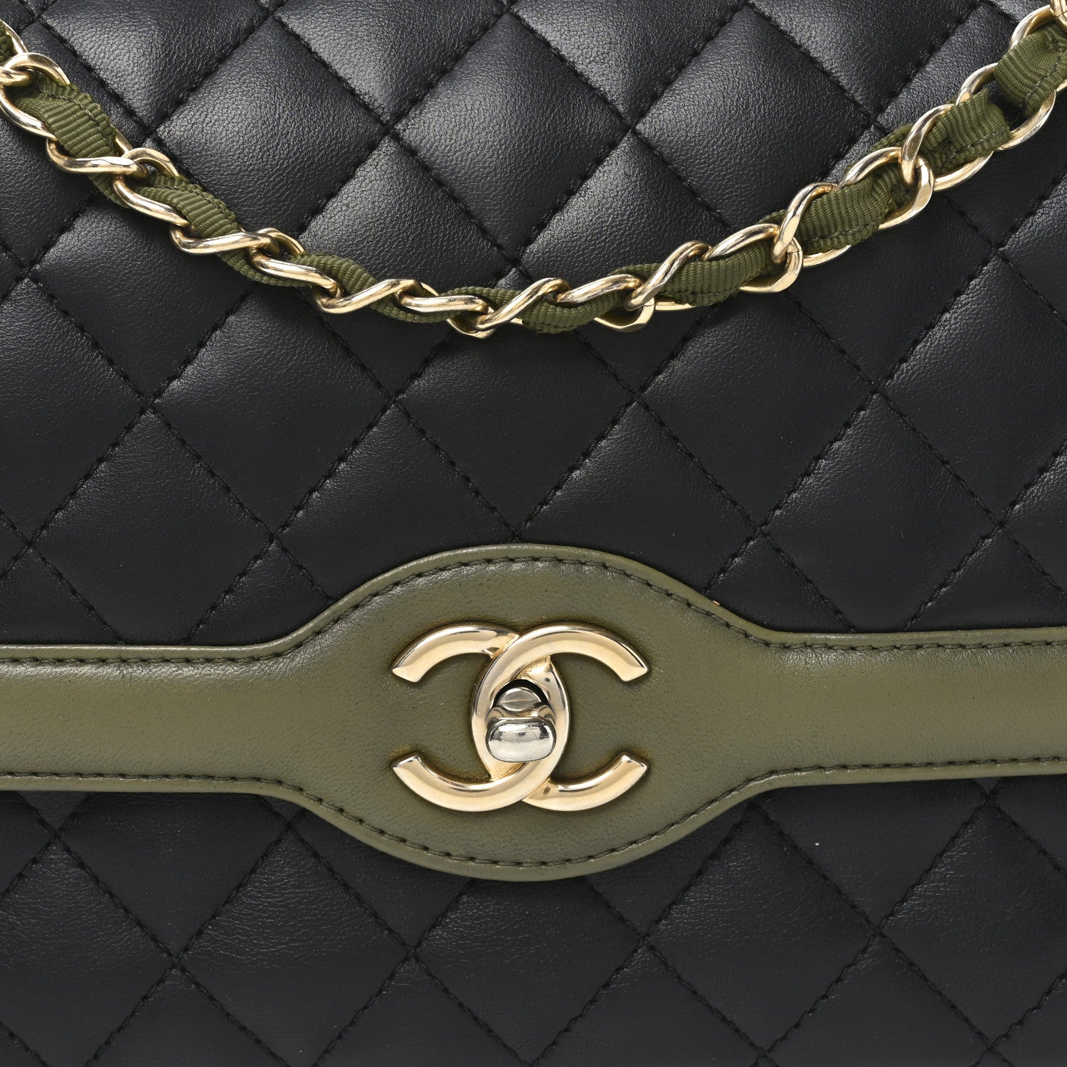 Lambskin Quilted Bi-Color Flap Black Green