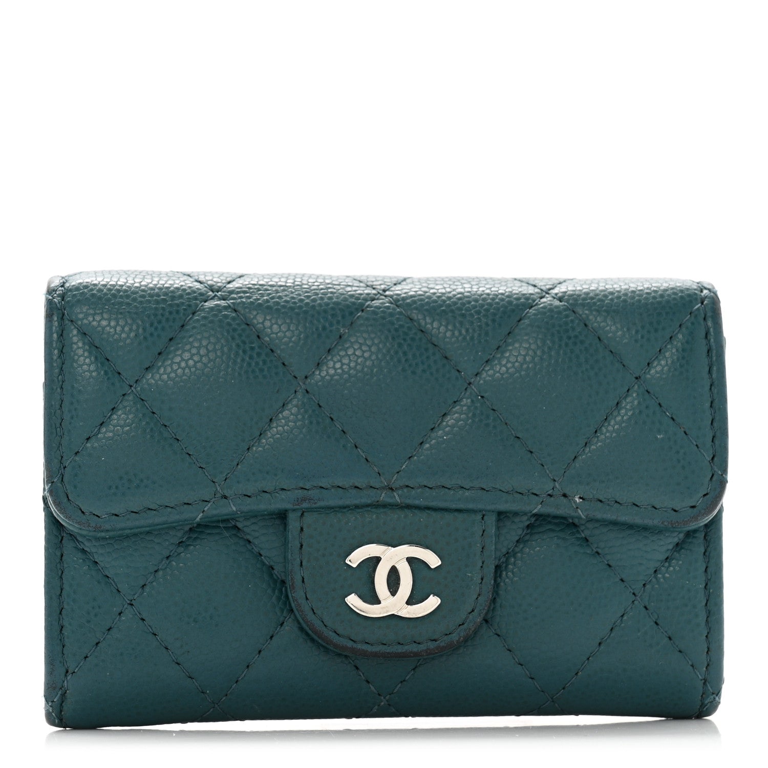 Caviar Quilted Flap Card Holder Turquoise