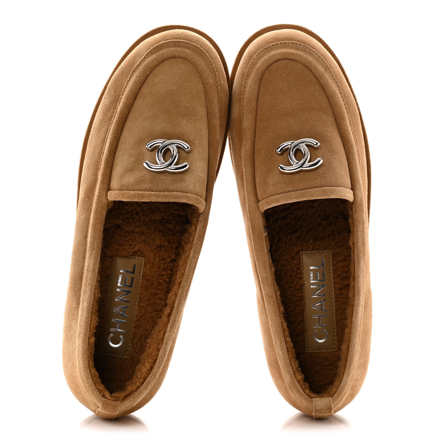 Suede Calfskin CC Loafers 38.5 Dark Beige