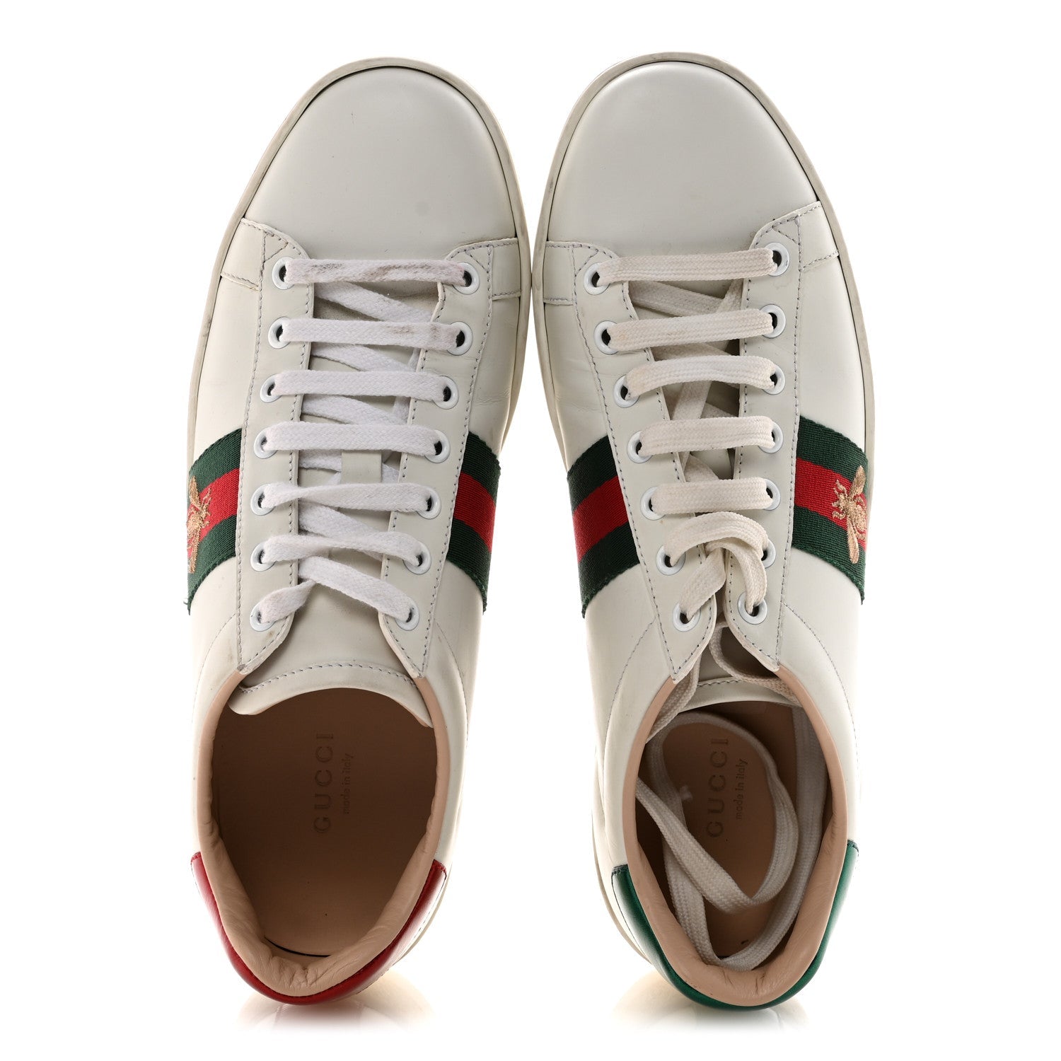 Calfskin Web Bee Embroidered Womens Ace Platform Sneakers 38.5 White