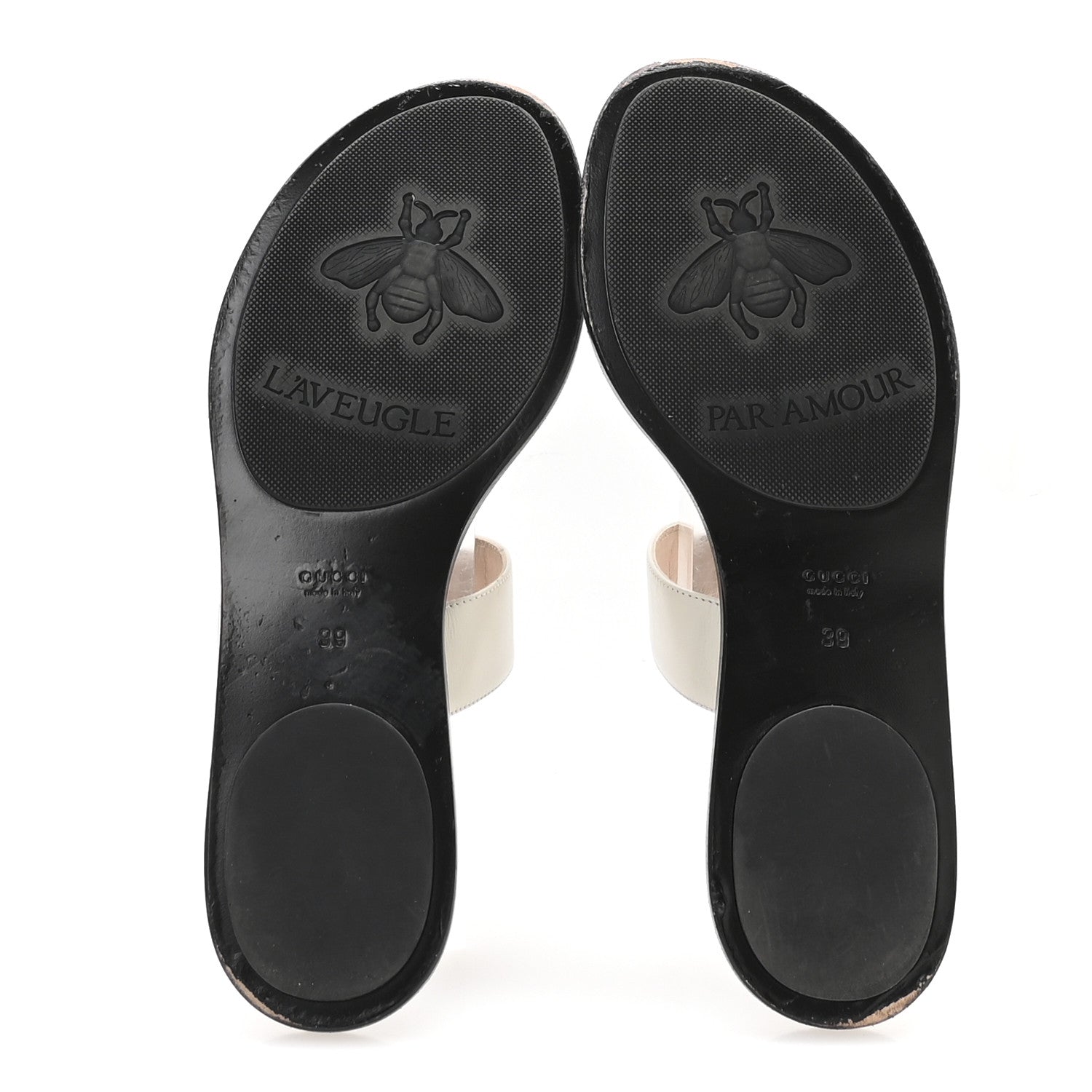 Calfskin GG Marmont Thong Sandals 39 Mystic White