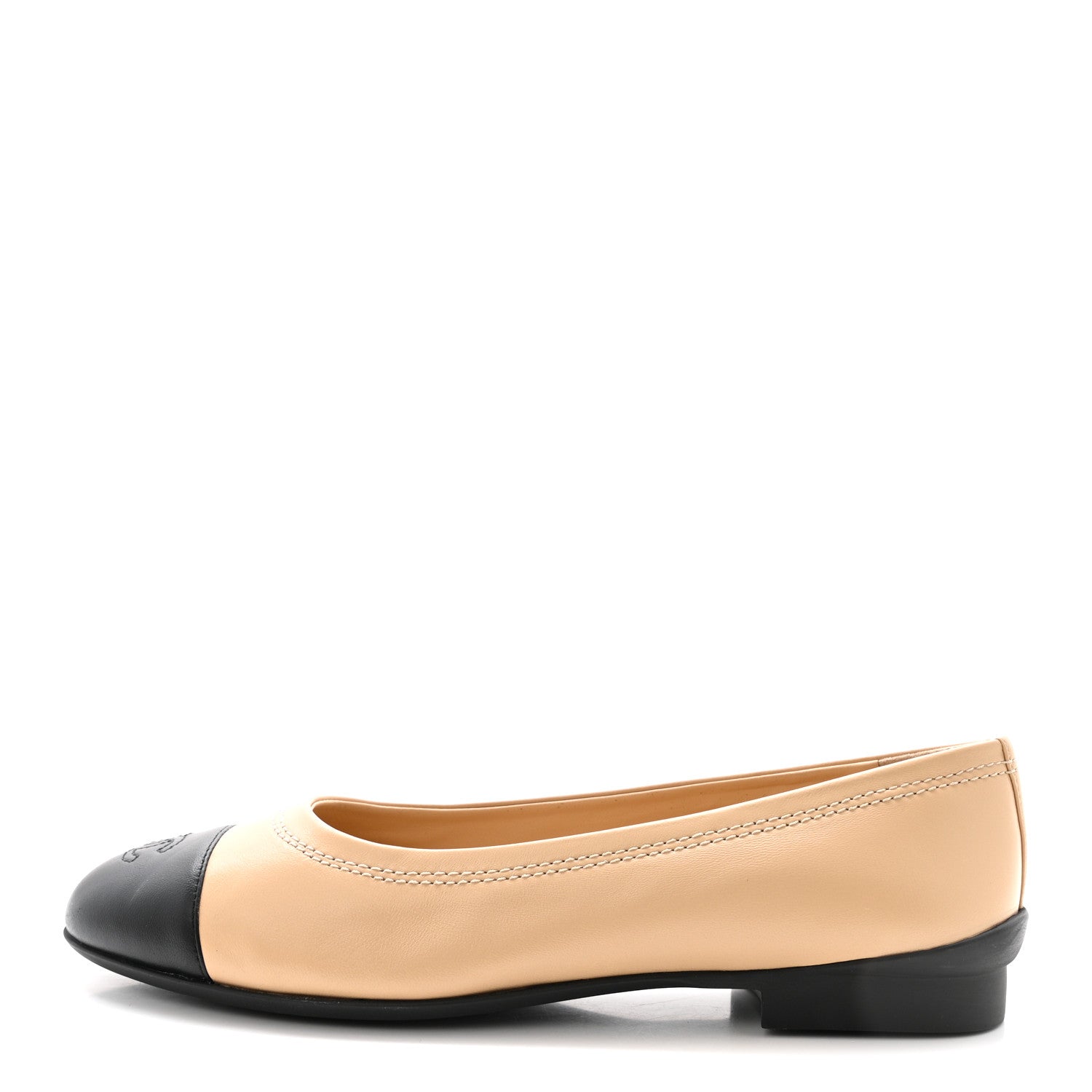 Lambskin Cap Toe CC Uniform Ballerina Flats 40 Beige Black