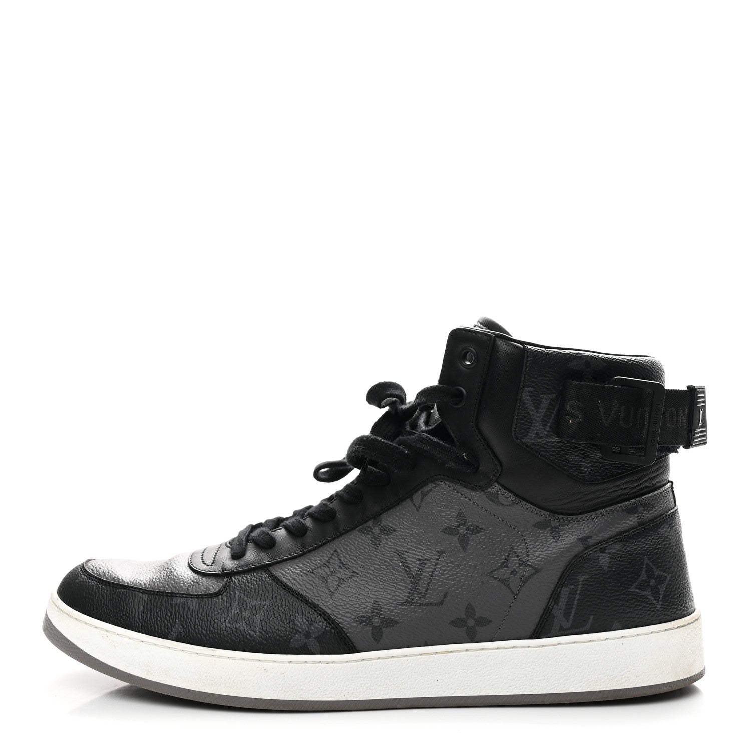 Calfskin Monogram Eclipse Mens Rivoli High Top Sneakers 10 Black Grey