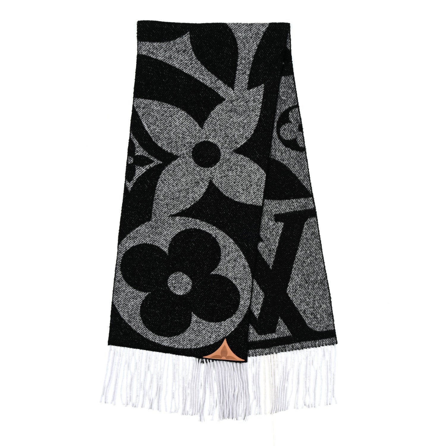 Wool Silk Monogram Snowy Kaleidoscope Scarf Black