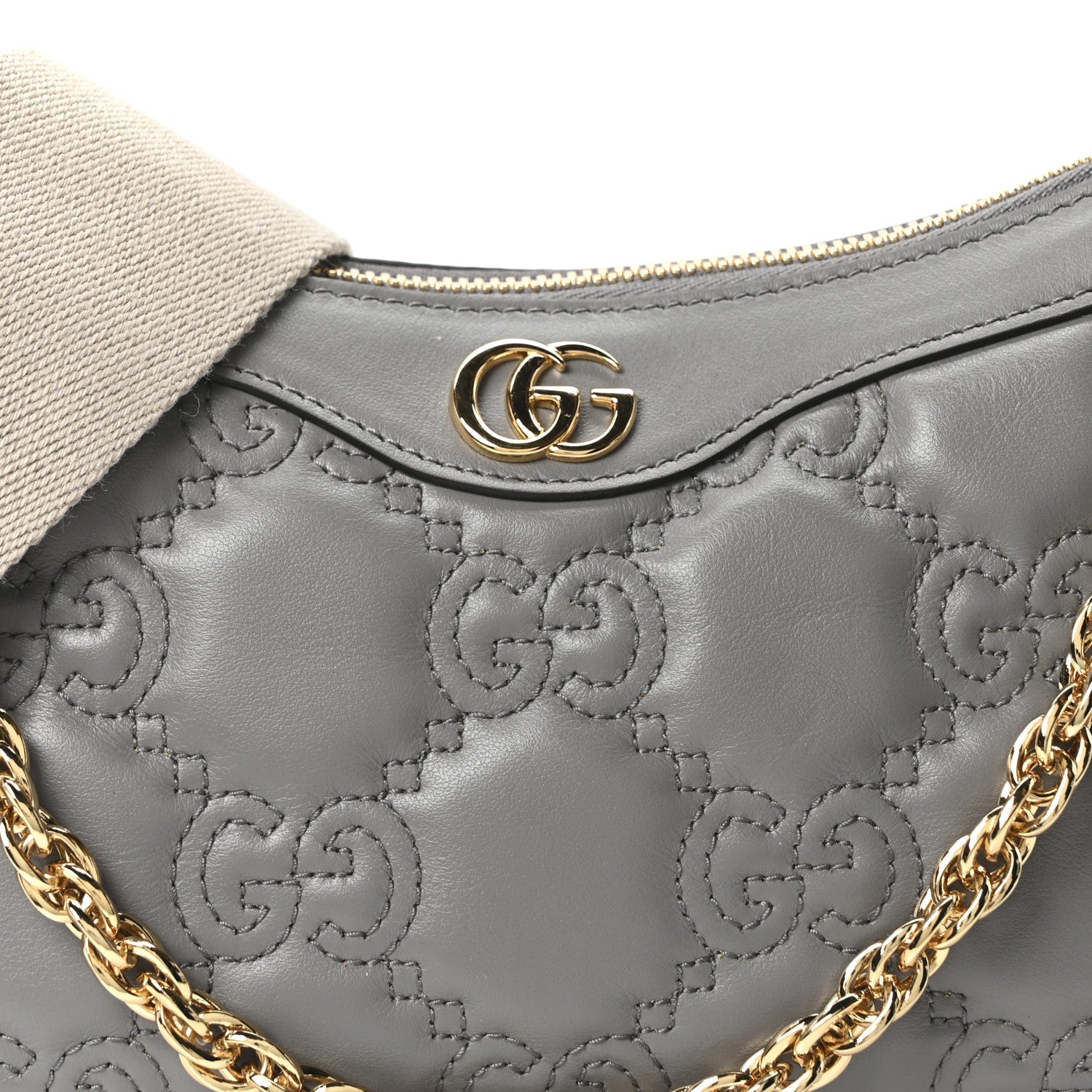Calfskin GG Matelasse Chain Handbag Dusty Grey Natural