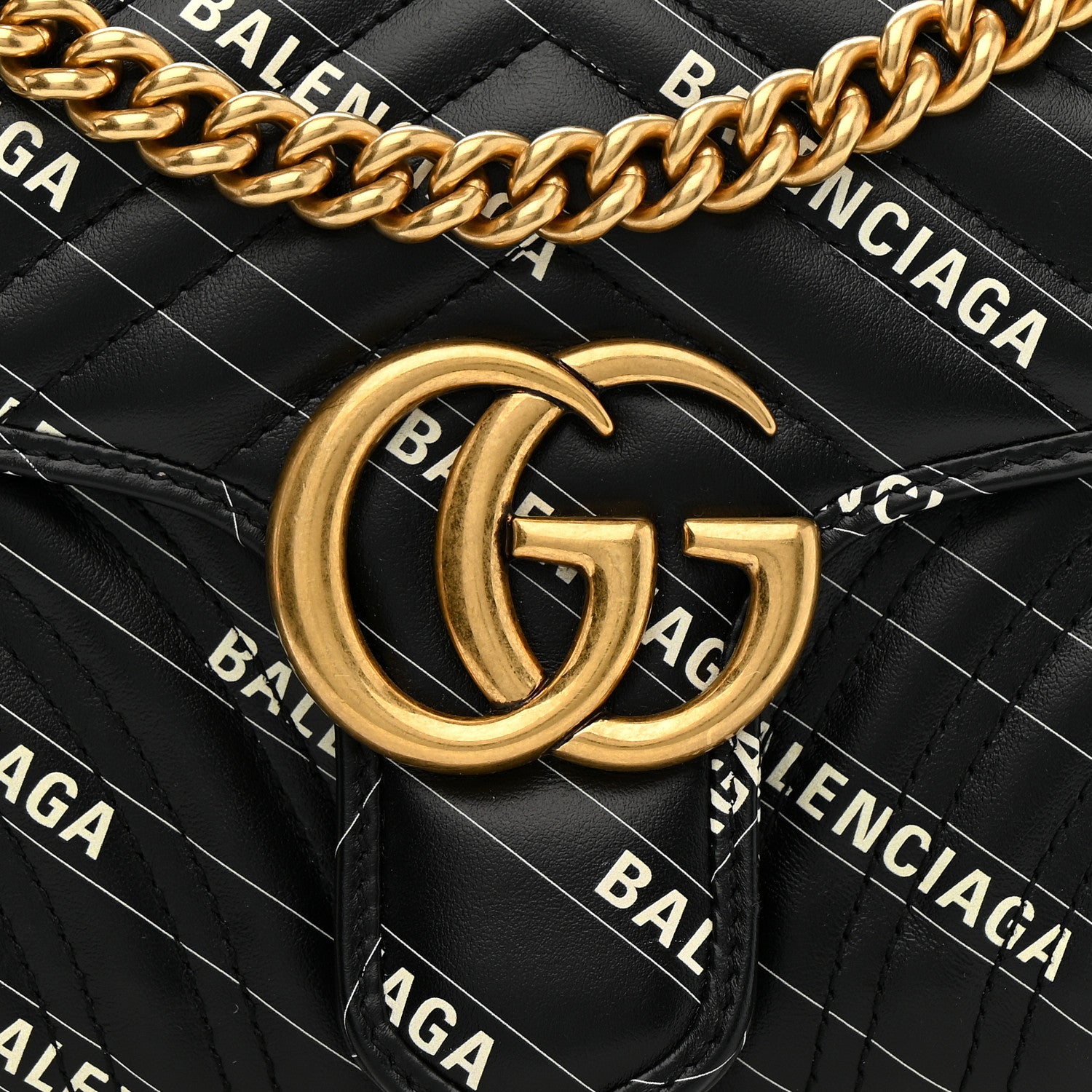 X BALENCIAGA Calfskin Matelasse Logo Print Small GG Marmont Shoulder Bag Black