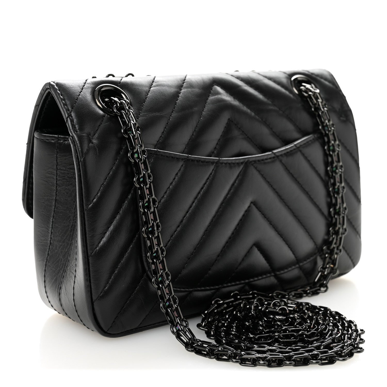 Aged Calfskin Chevron Quilted 2.55 Reissue Mini Flap So Black