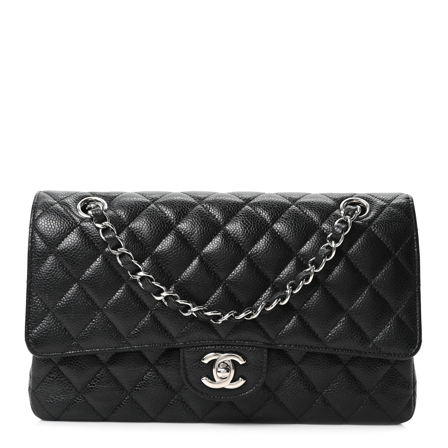 Caviar Quilted Medium Double Flap Black