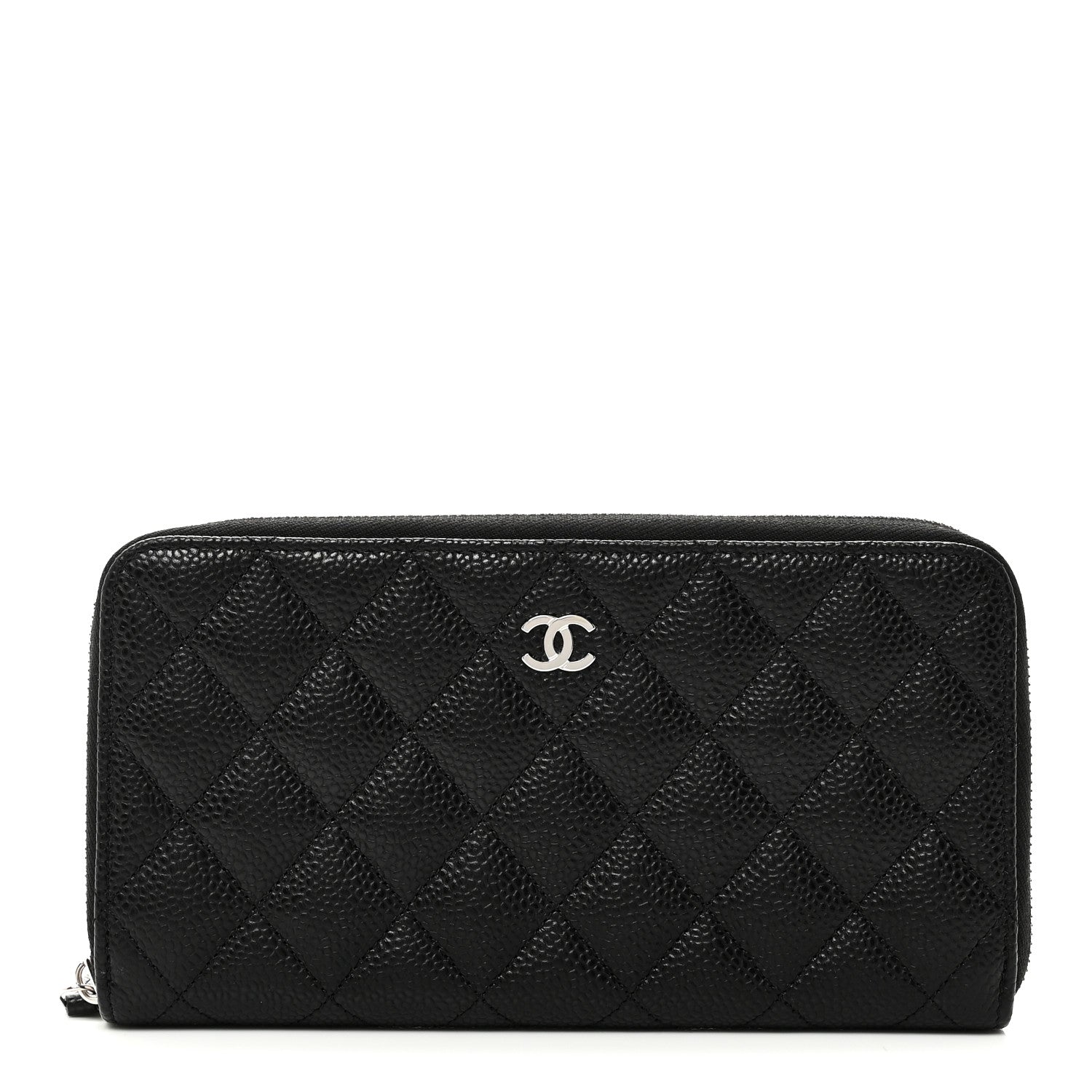 Caviar Quilted Large Gusset Zip Around Wallet Black