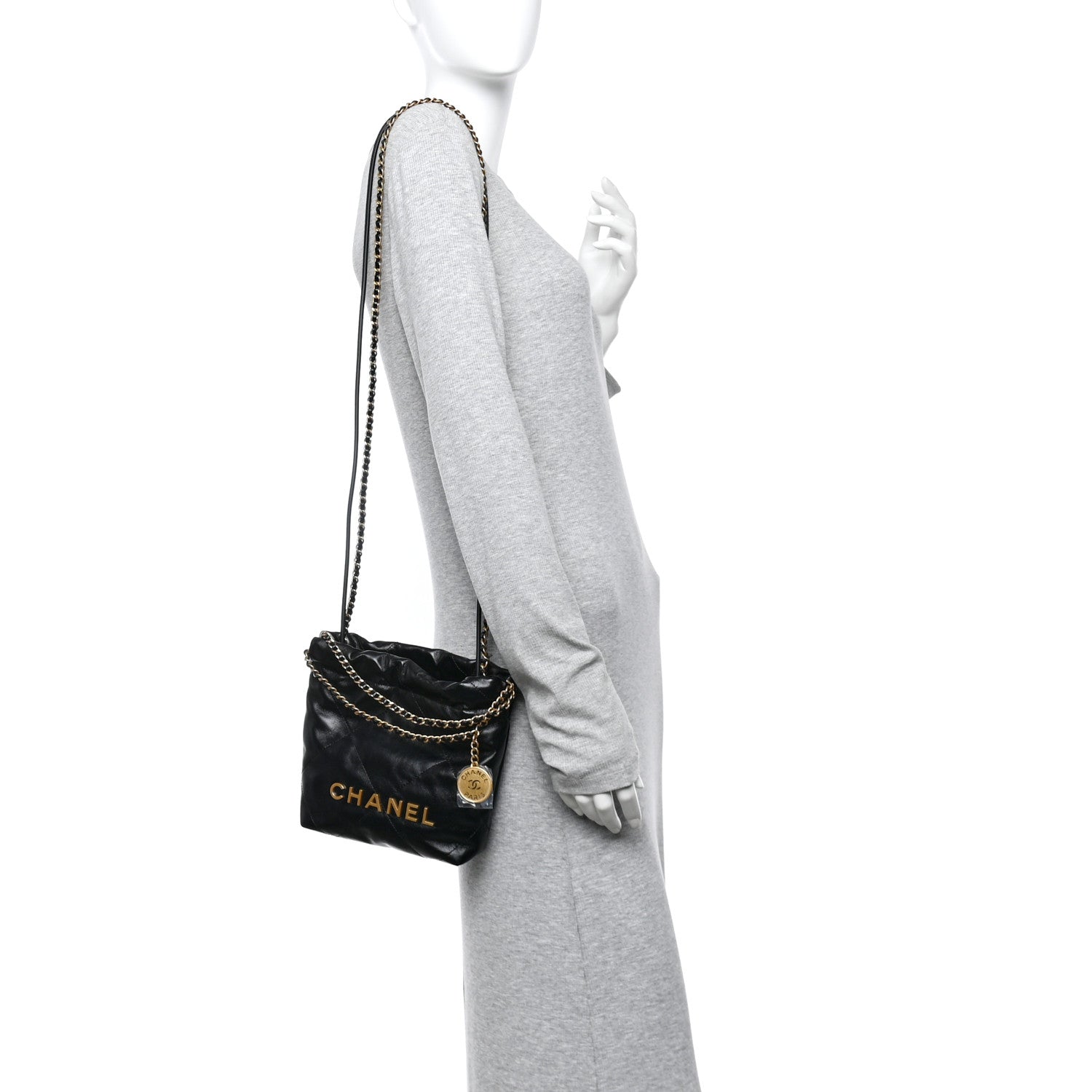 Shiny Calfskin Quilted Mini Chanel 22 Black