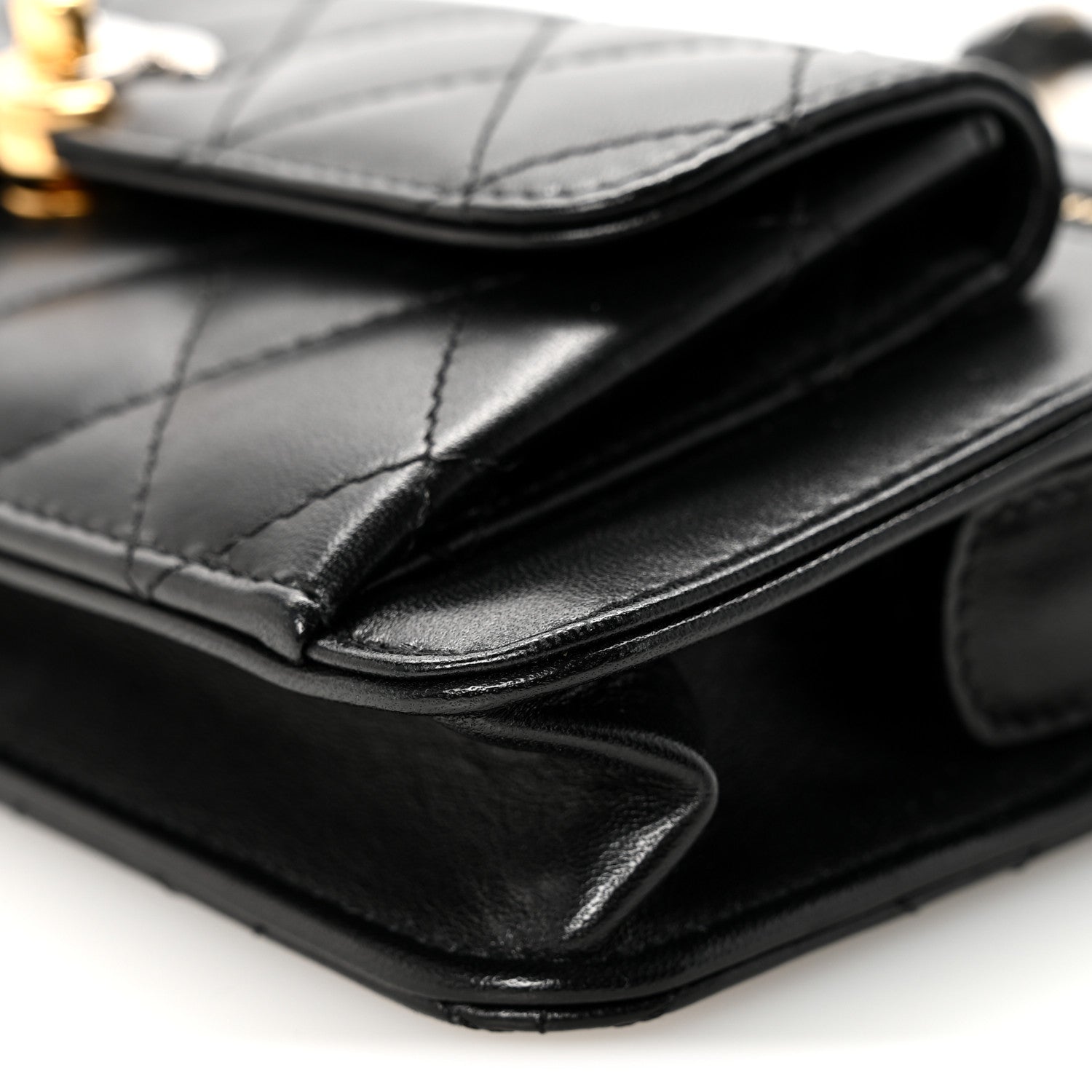 Lambskin Quilted Front Pocket Clutch With Chain Black