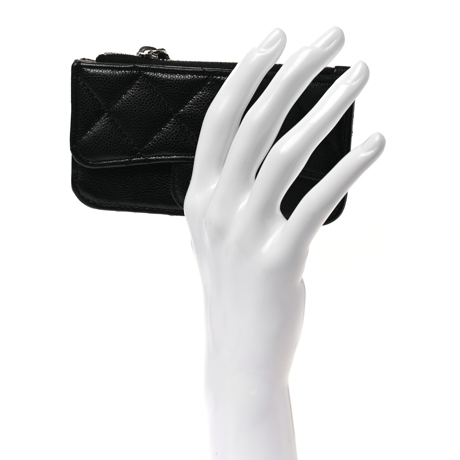 Caviar Quilted Flap Zip Card Holder Black