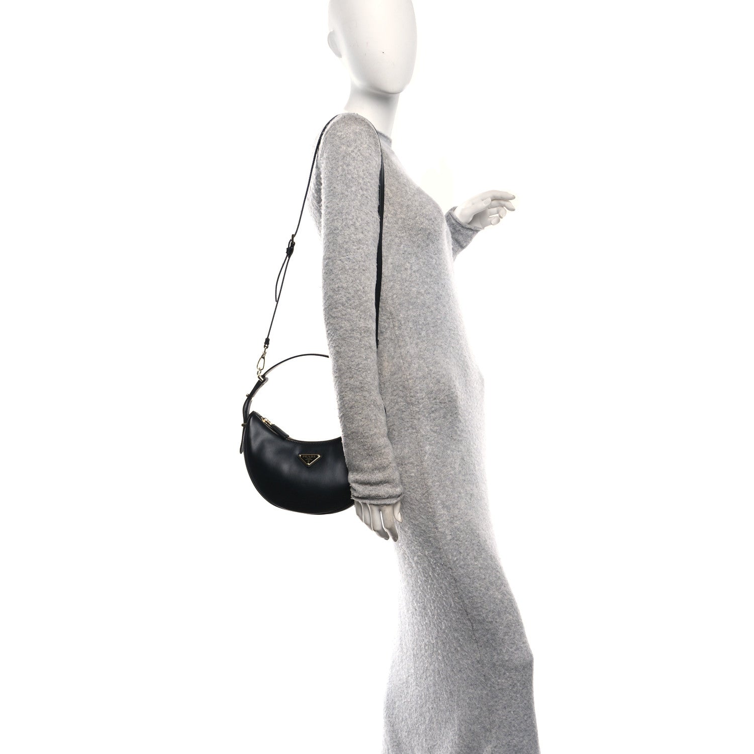 Soft Calfskin Arque Shoulder Bag Black