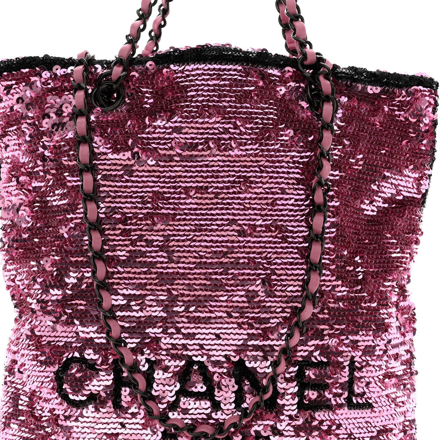 Sequin Logo Shopping Tote Pink Black