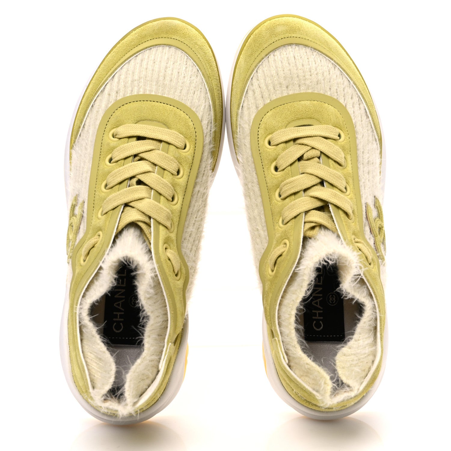 Suede Calfskin Stretch Fabric CC Sneakers 35 Yellow