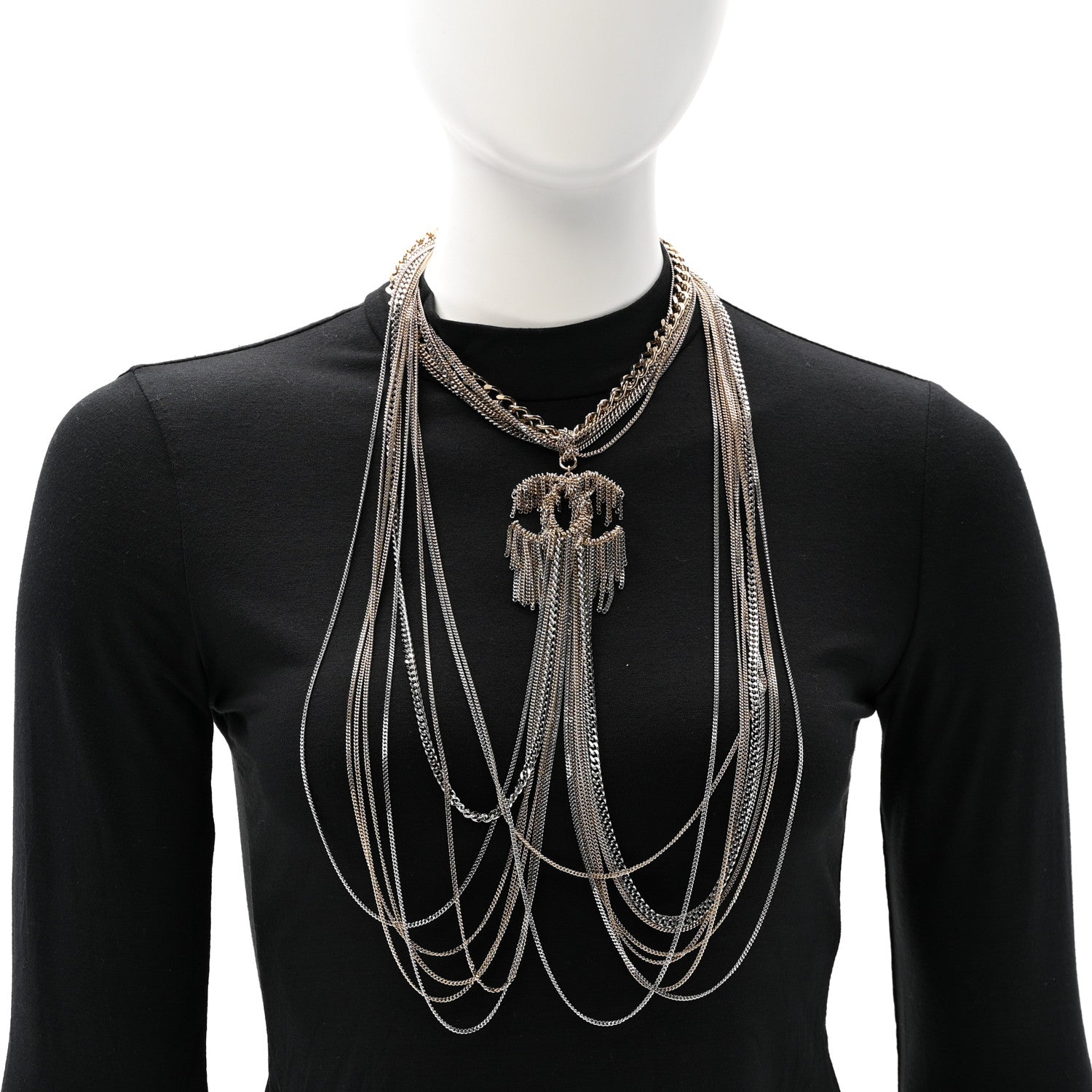 Chain Fringe Multi Strand CC Necklace Gold