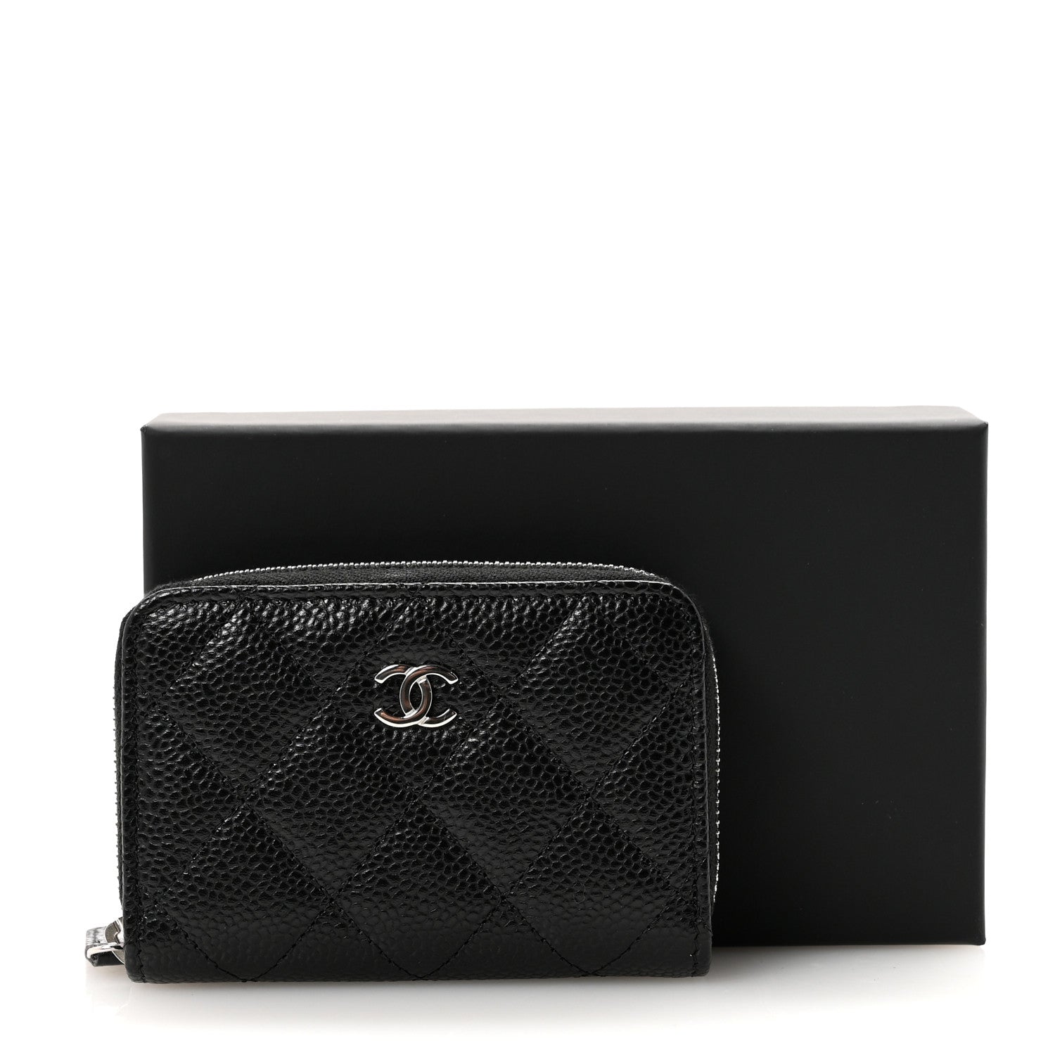 Caviar Quilted Zip Coin Purse Black
