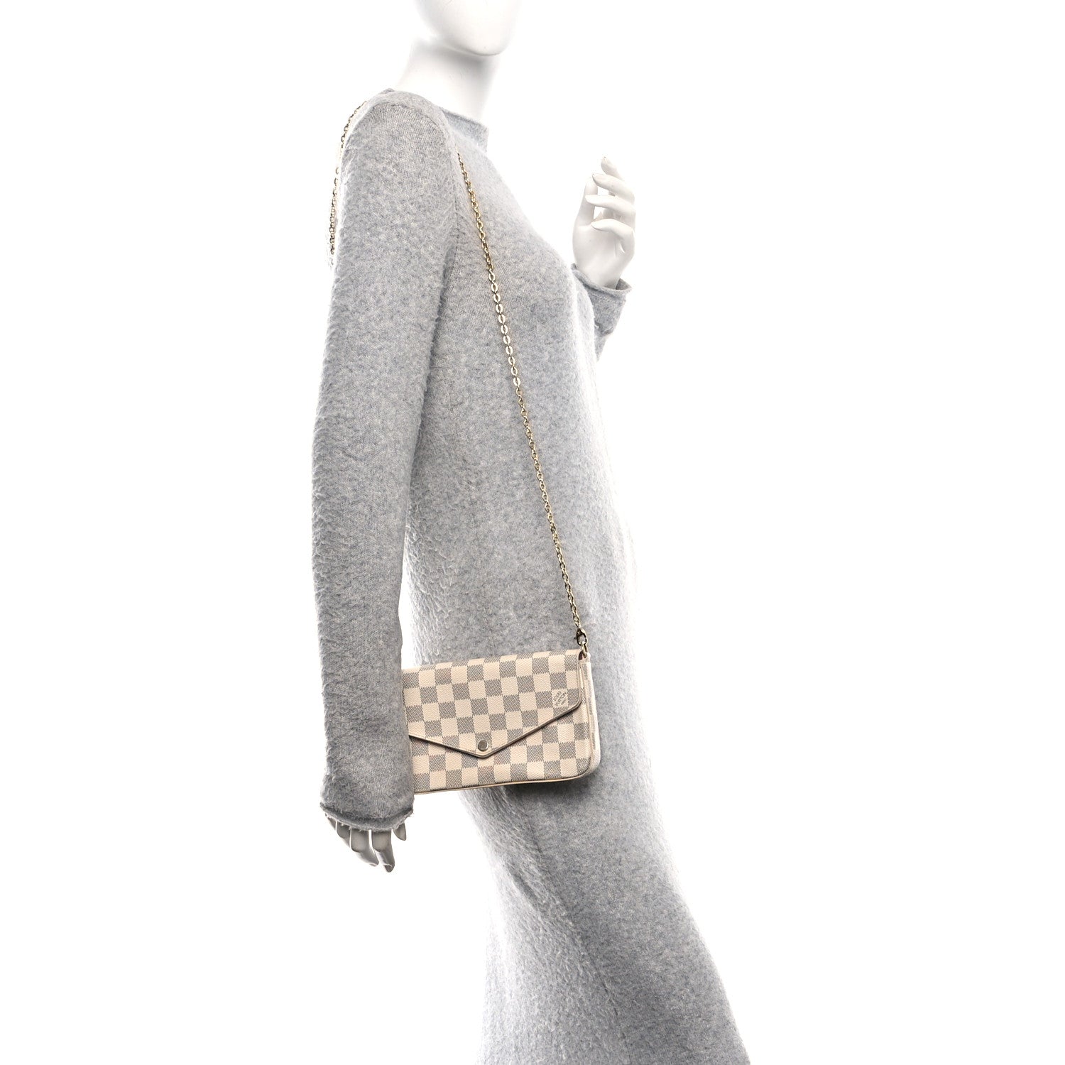 Damier Azur Pochette Felicie Chain Wallet Rose Ballerine