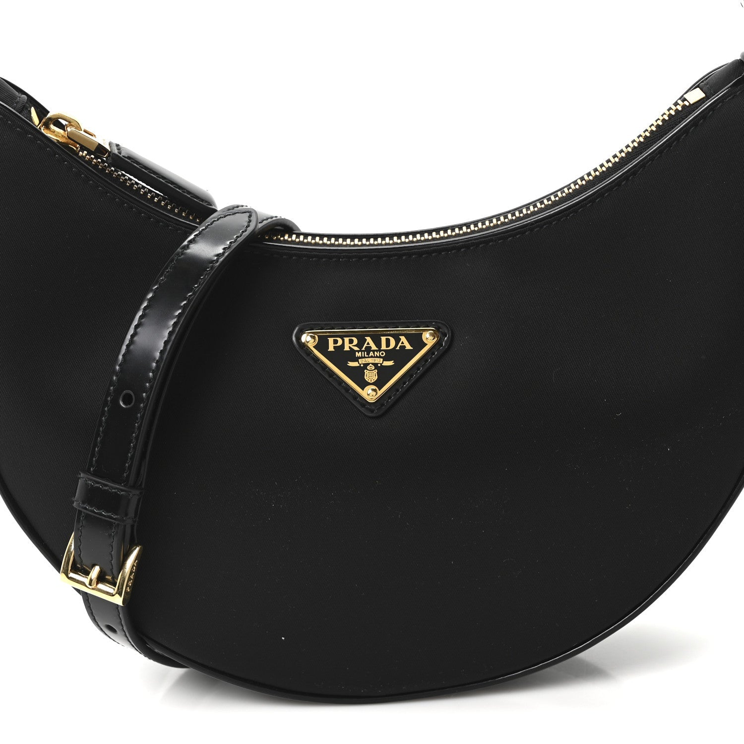 Re-Nylon Spazzolato Small Arque Shoulder Bag Black