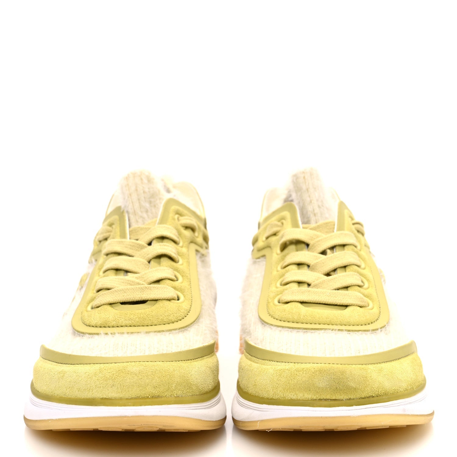Suede Calfskin Stretch Fabric CC Sneakers 35 Yellow