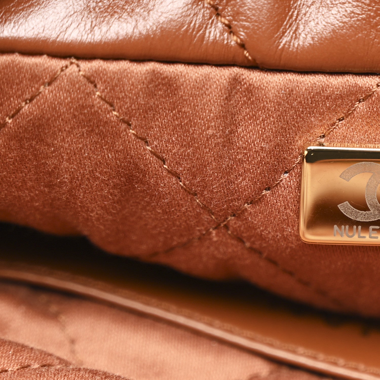 Shiny Calfskin Quilted Mini Chanel 22 Light Brown