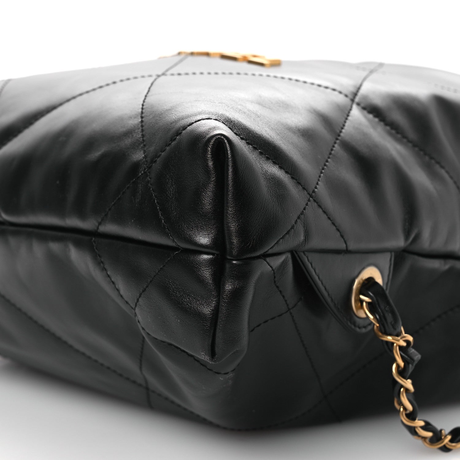 Shiny Calfskin Quilted Chanel 22 Backpack Black