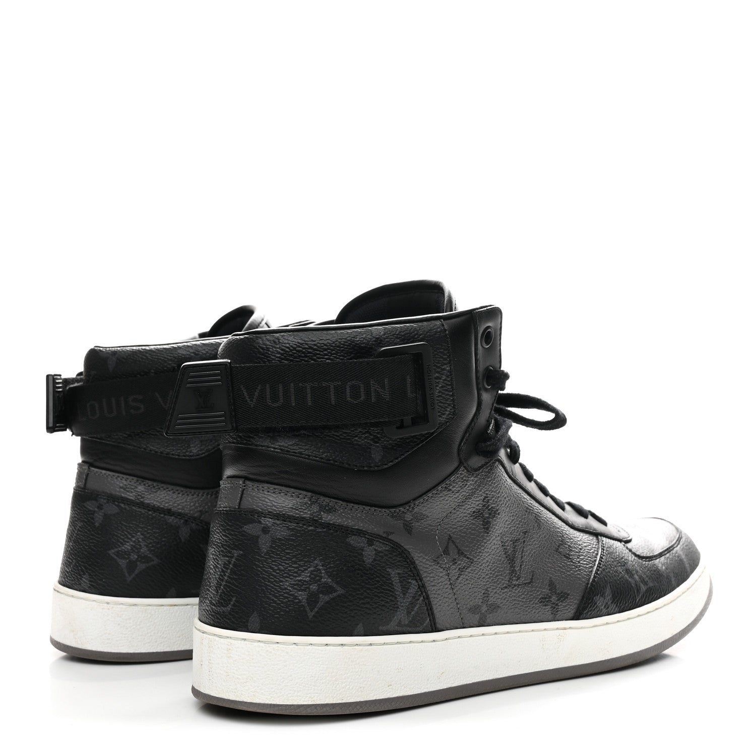 Calfskin Monogram Eclipse Mens Rivoli High Top Sneakers 10 Black Grey