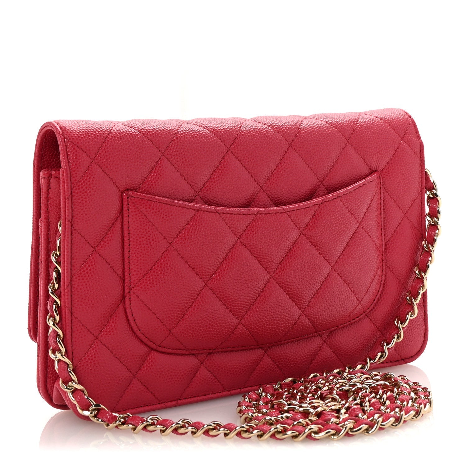 Caviar Quilted Wallet on Chain WOC Dark Pink