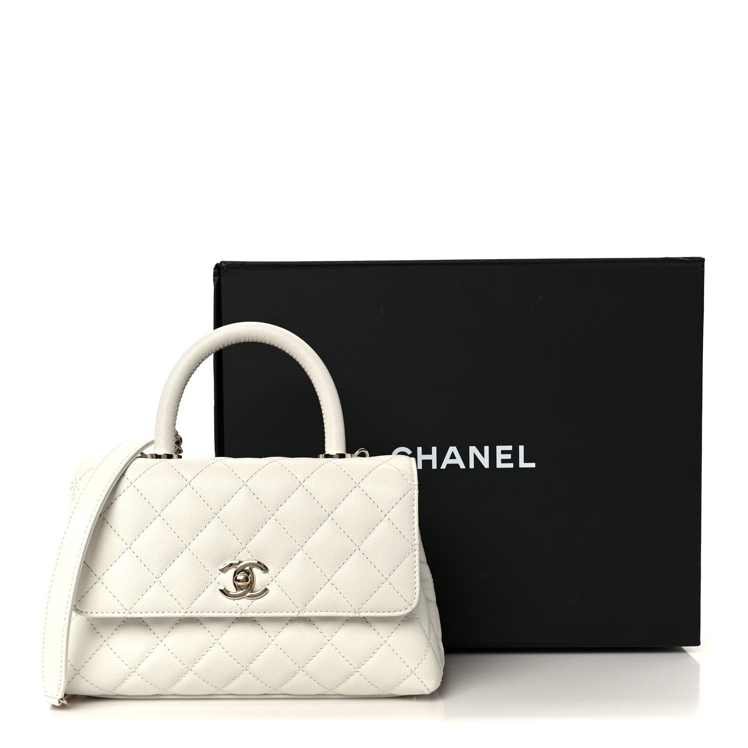 Caviar Quilted Mini Coco Handle Flap White