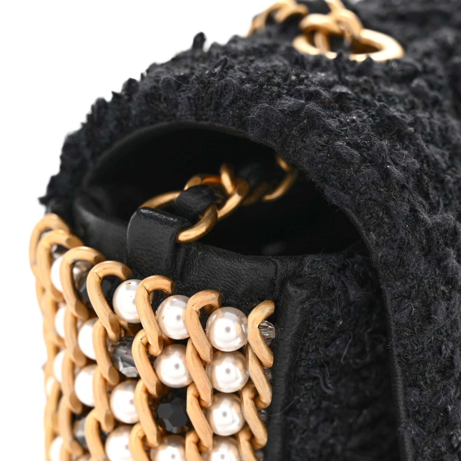 Tweed Quilted Mini Side Pearl Flap Bag Black