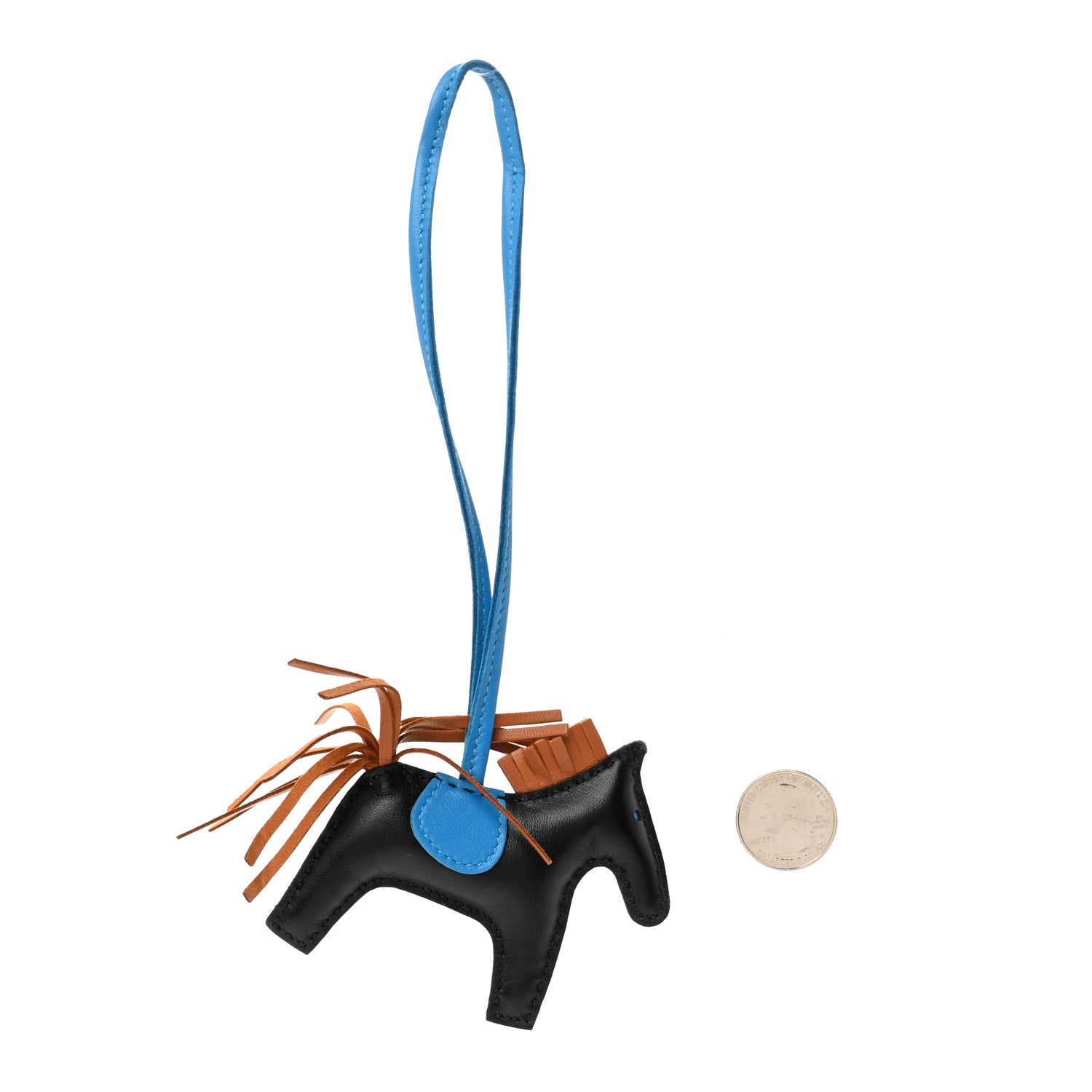 Milo Lambskin Grigri Rodeo Horse Bag Charm PM Black Gold Bleu Zanzibar