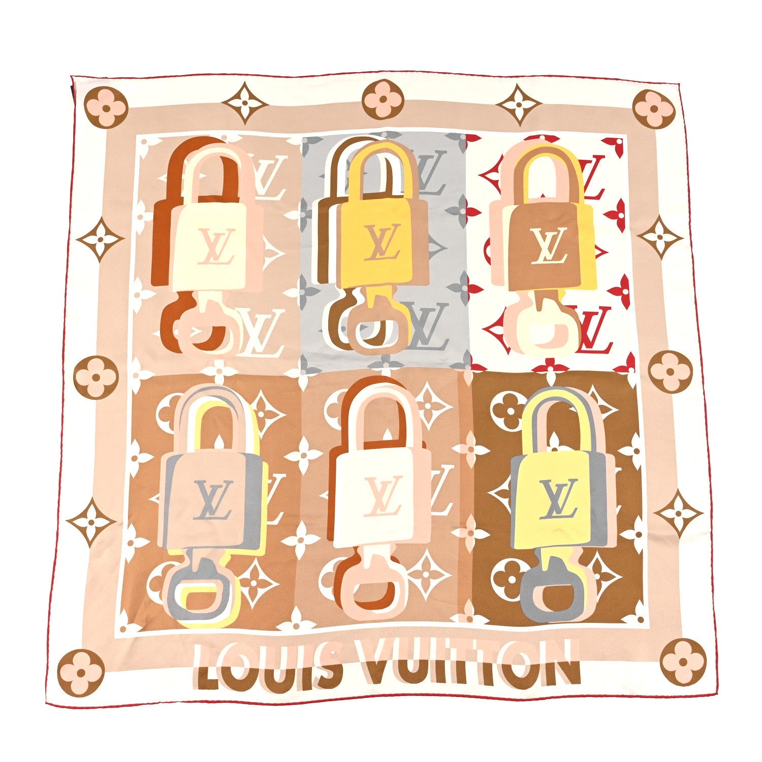 Silk LV Unlocked Square 90 Scarf Beige