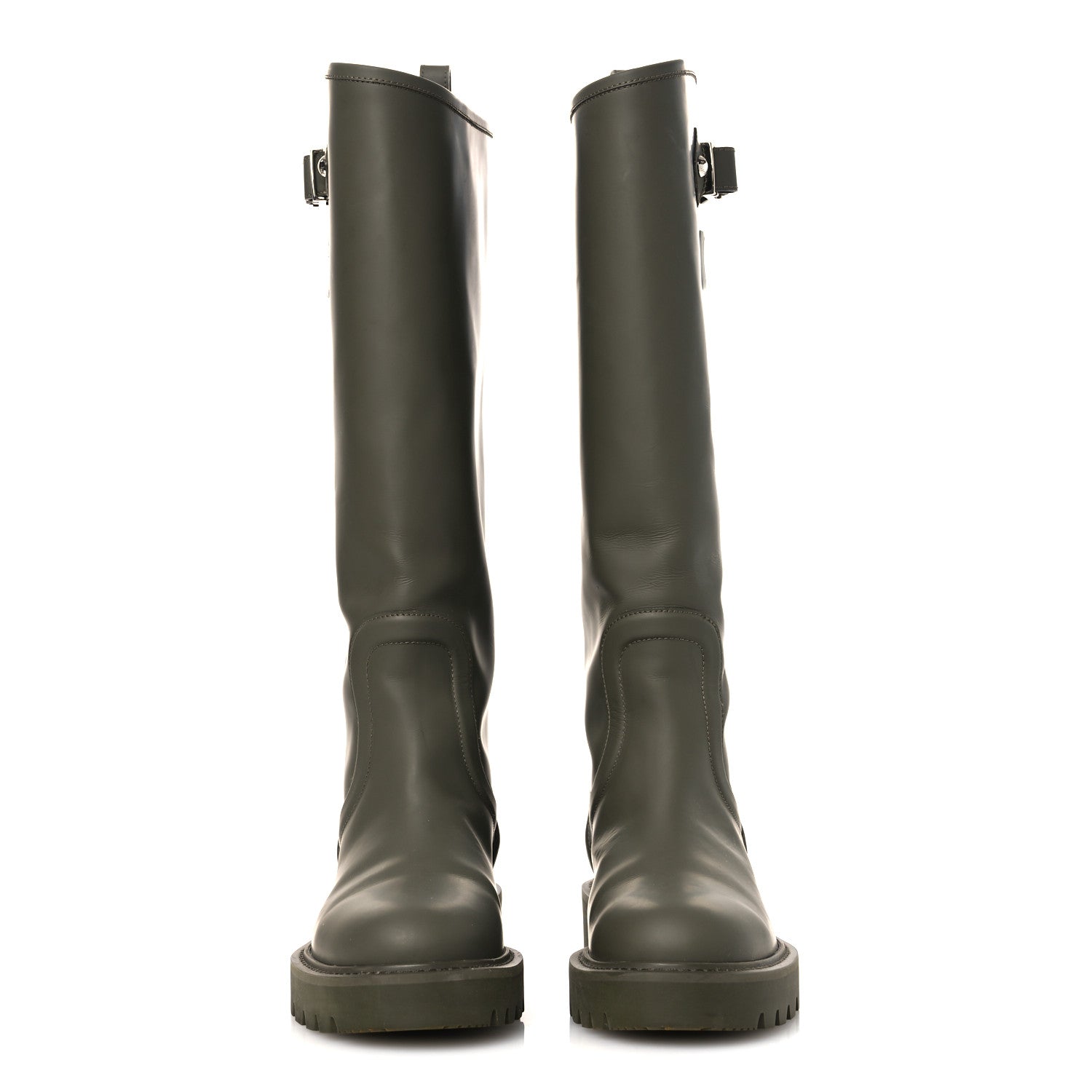 Rubber Calfskin Territory Flat High Boots 36 Khaki