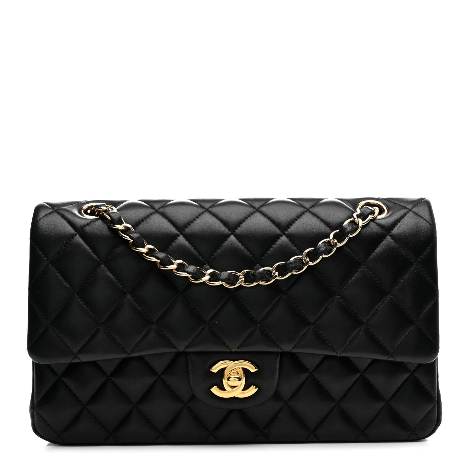 Lambskin Quilted Medium Double Flap Black