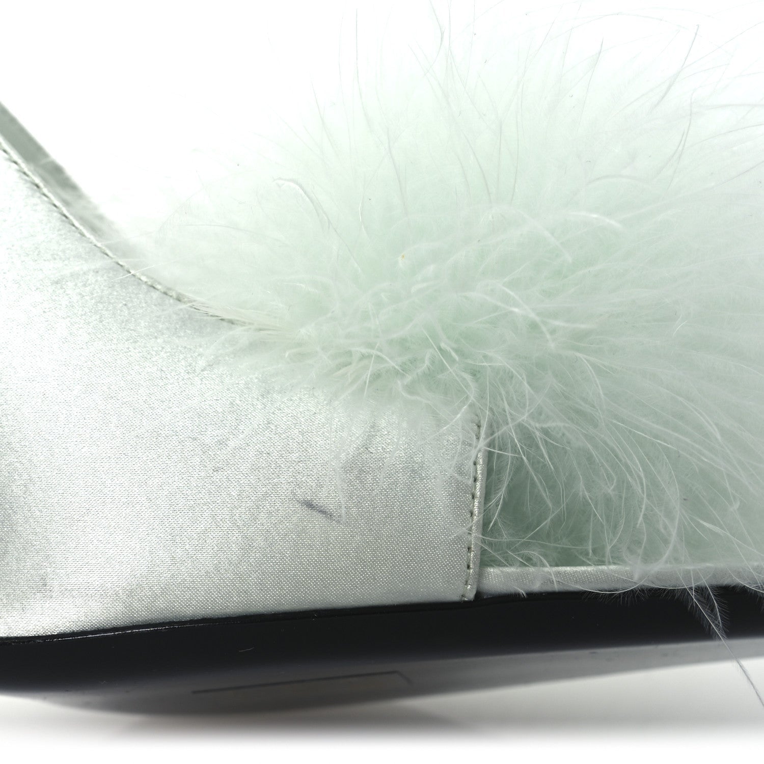 Crepe Satin Blanco Feathered Sandals 39 Slight Green