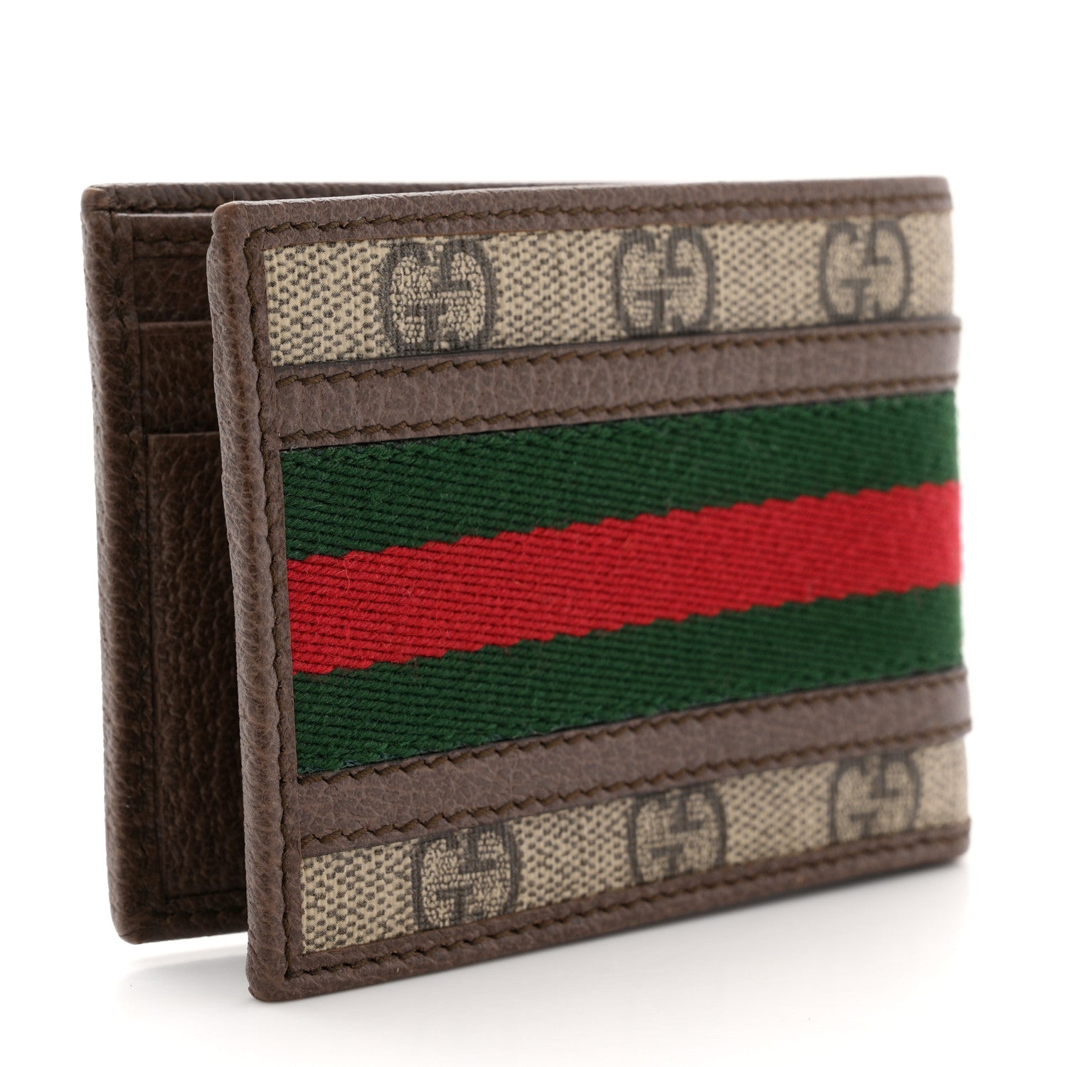 GG Supreme Monogram Web Mens Ophidia Bi-Fold Coin Wallet Beige New Acero